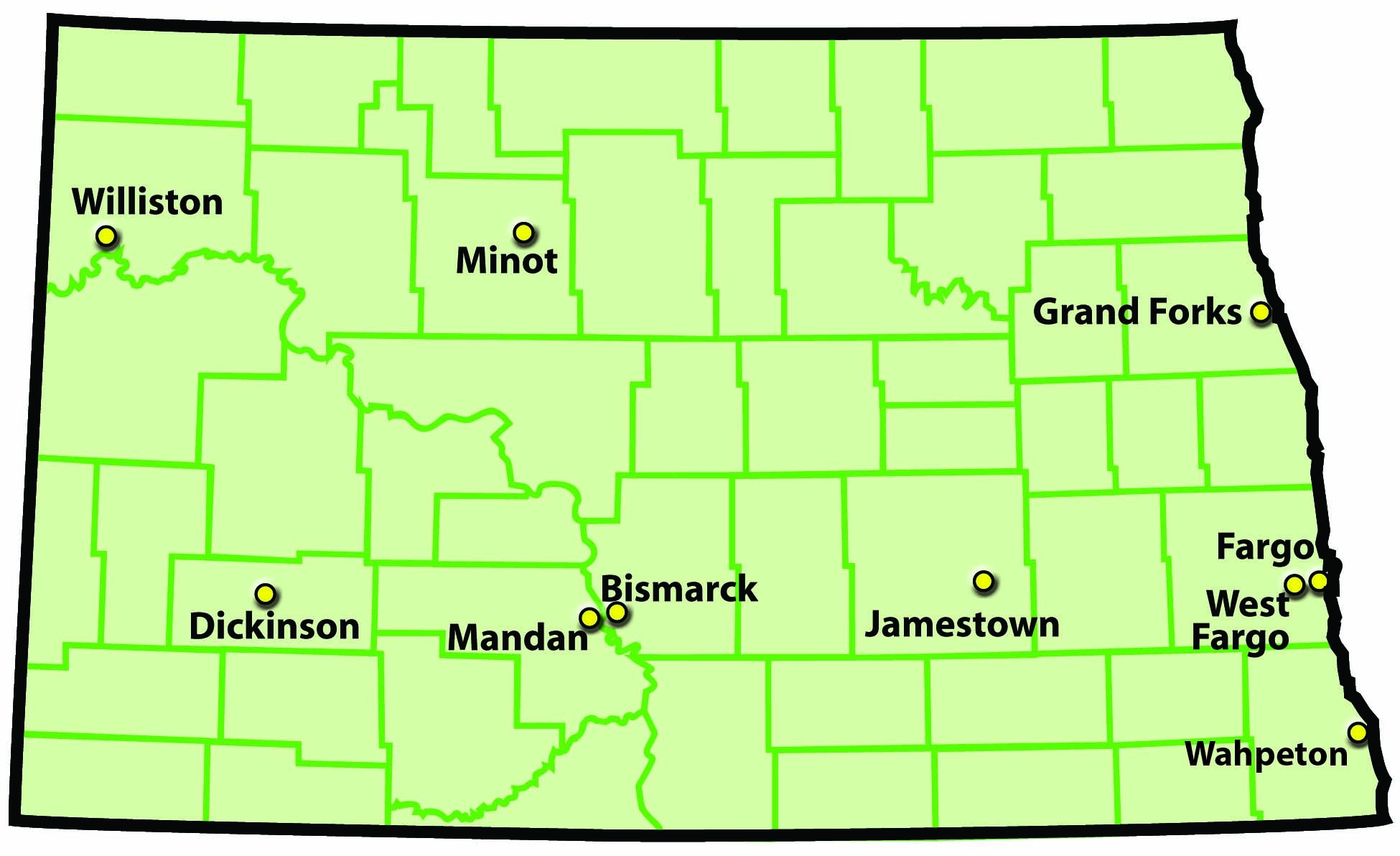 north dakota map with cities