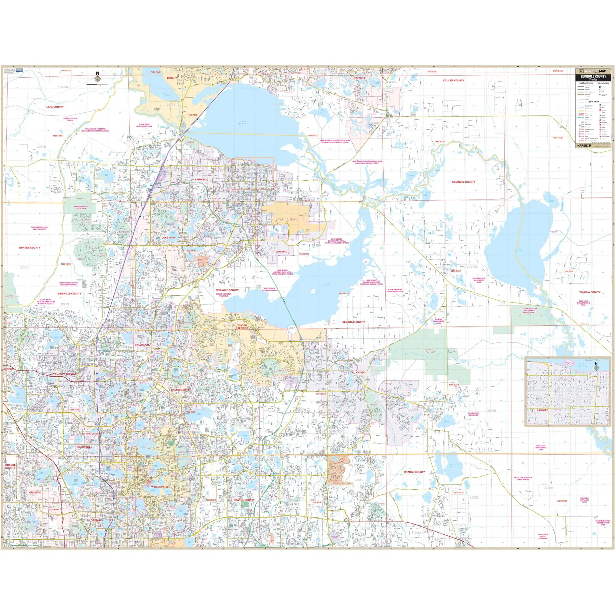 Seminole County FL Wall Map By Kappa The Map Shop