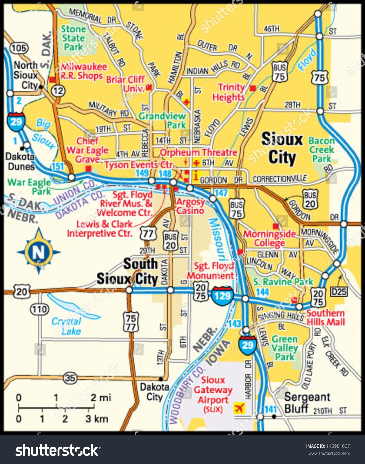Sioux City Iowa Area Map Stock Vector Royalty Free 145981067 Shutterstock