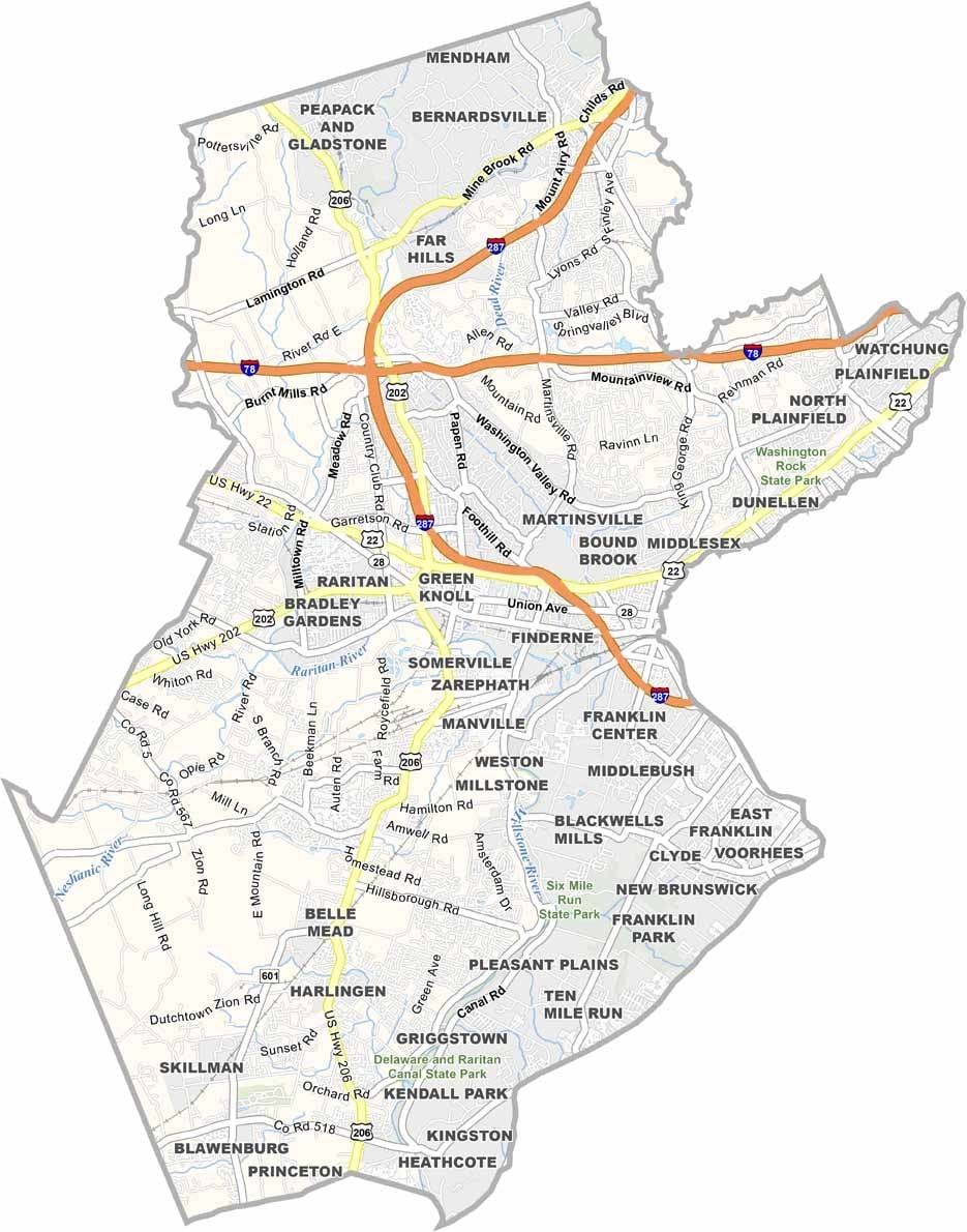 Somerset County Map New Jersey US County Maps