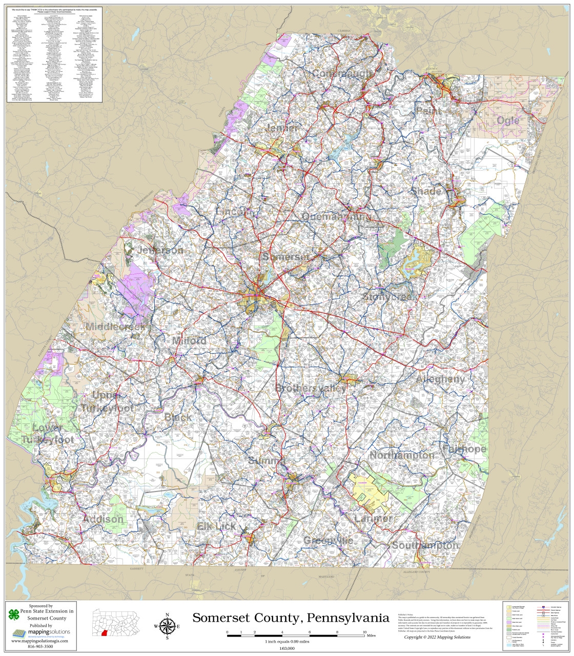 Somerset County Pennsylvania 2022 Wall Map Mapping Solutions