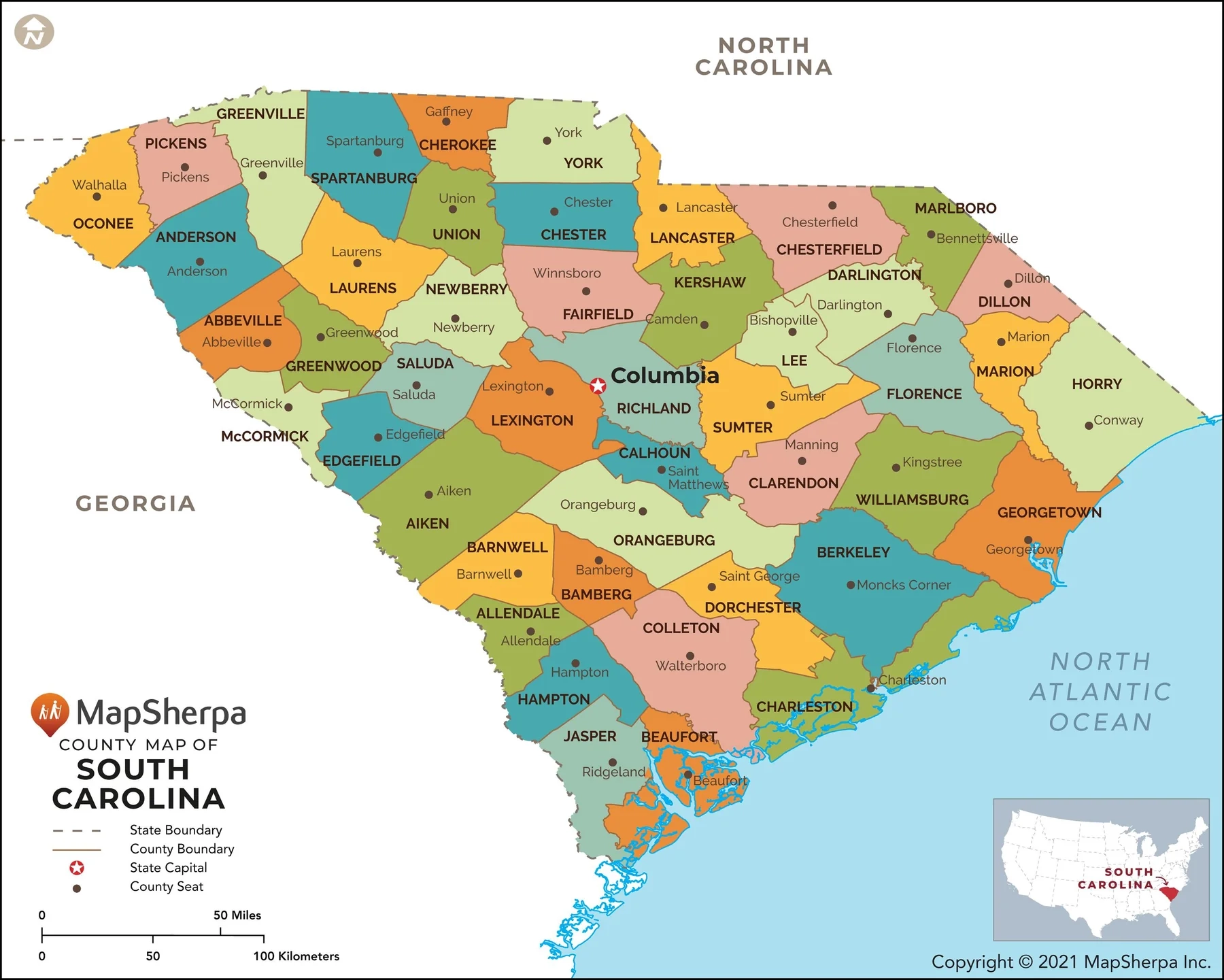 South Carolina County Map American Map Store