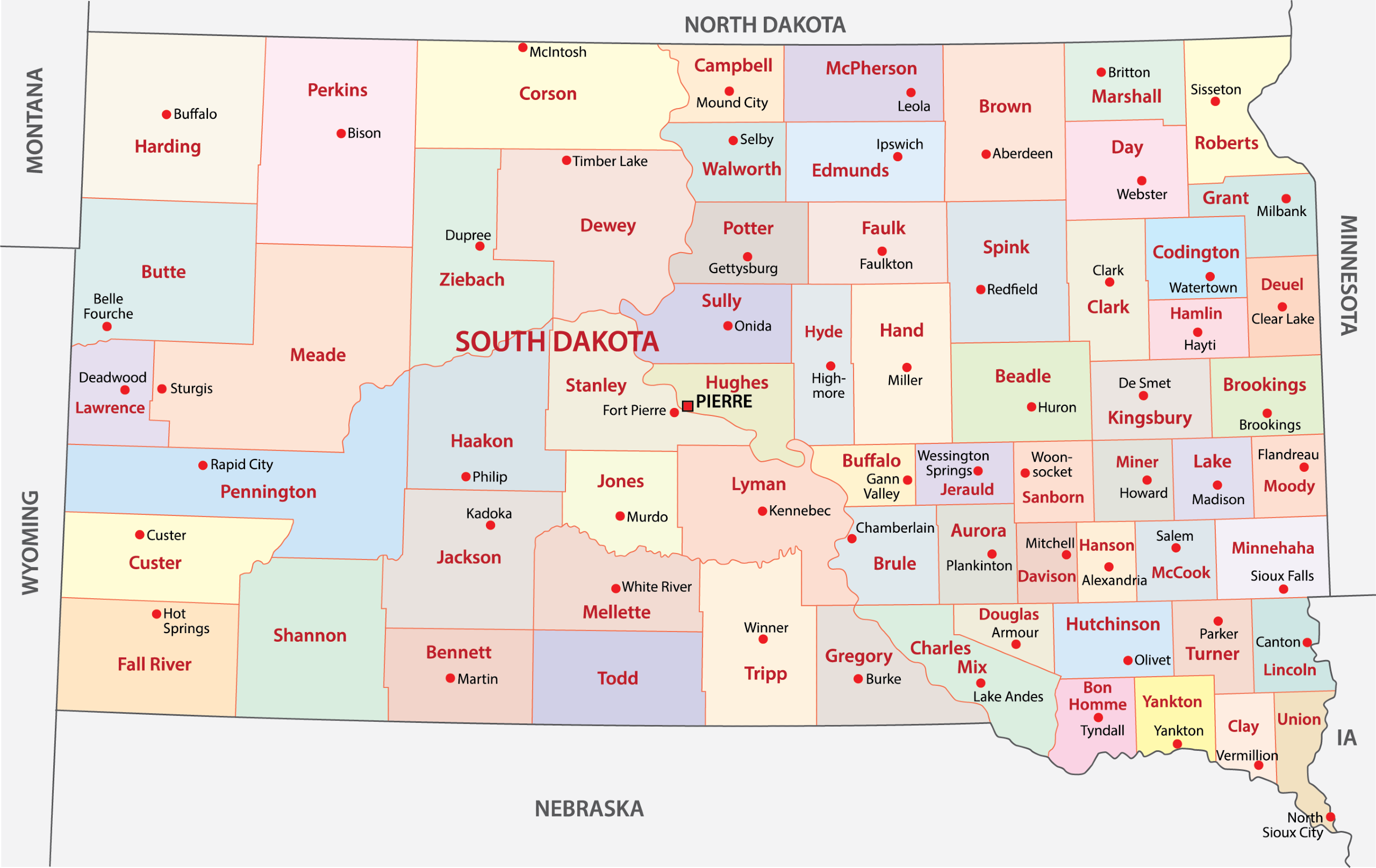 South Dakota Counties Map Mappr