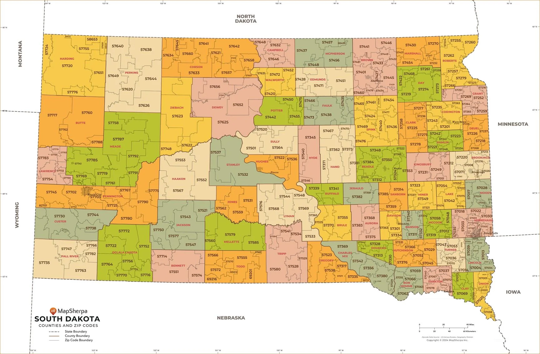 South Dakota Zip Code Map With Counties American Map Store South Dakota Zip Code Map With Counties American Map Store