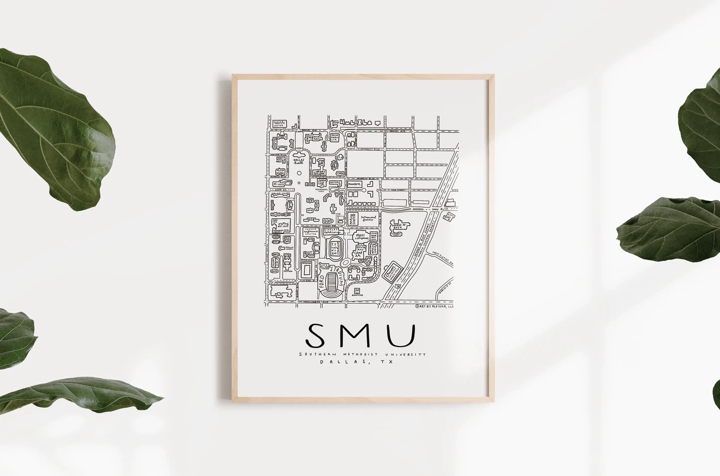 Southern Methodist University SMU Campus Map Print BY ALEISHA