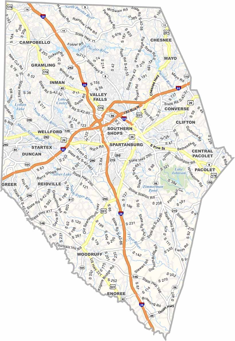 Spartanburg County Map South Carolina US County Maps