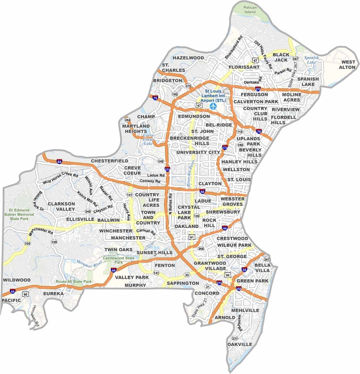 St Louis County Map Missouri US County Maps