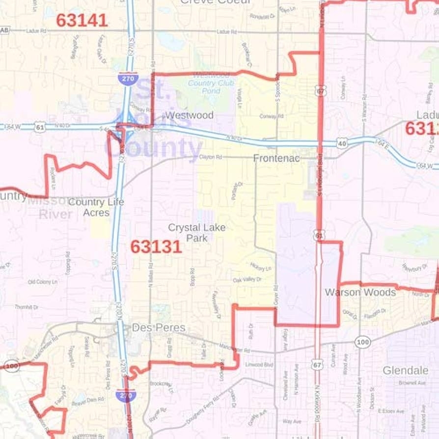 St Louis County Missouri Zip Codes 36 X 48 Paper Wall Map Amazon sg Office Products