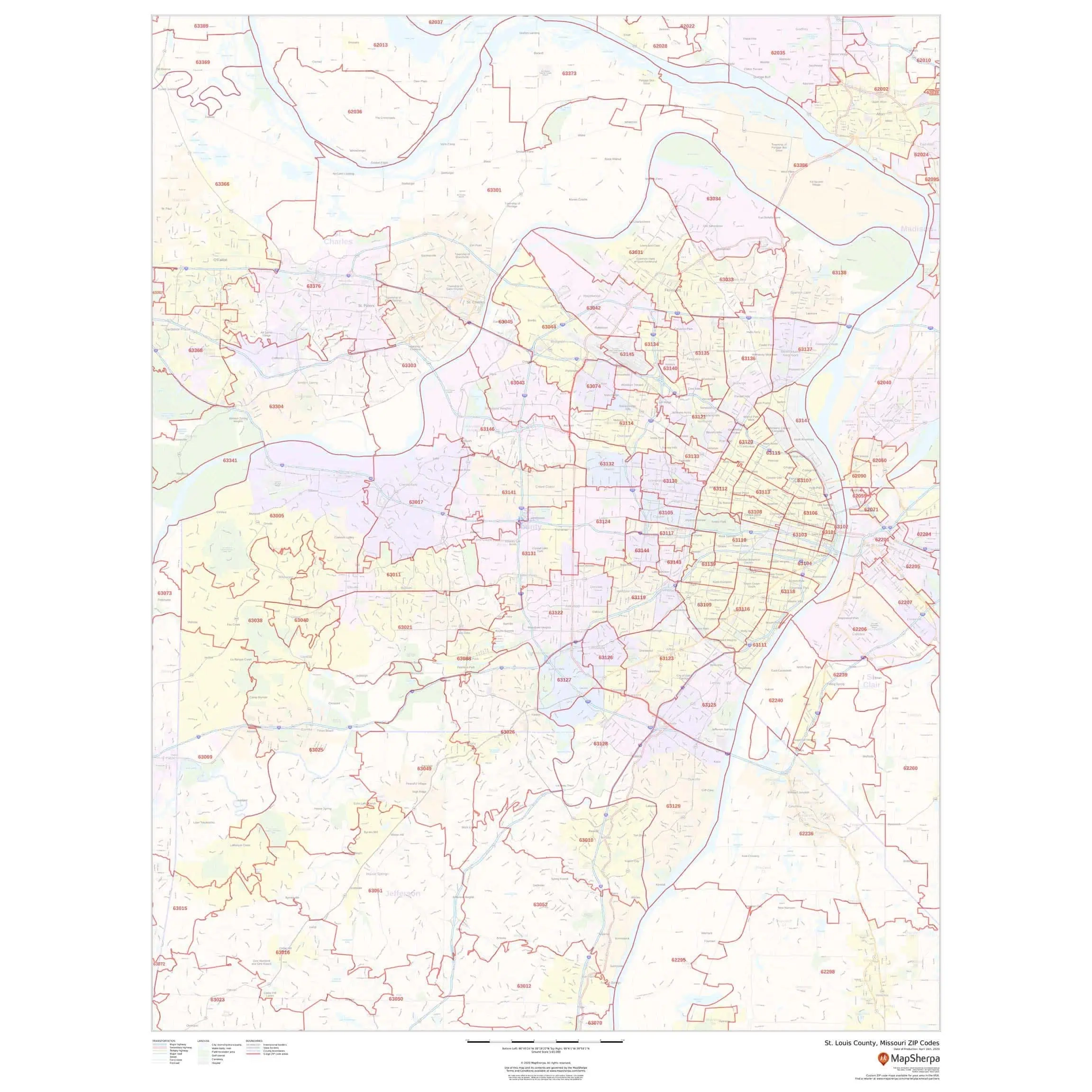 St Louis County Missouri Zip Codes By Map Sherpa The Map Shop