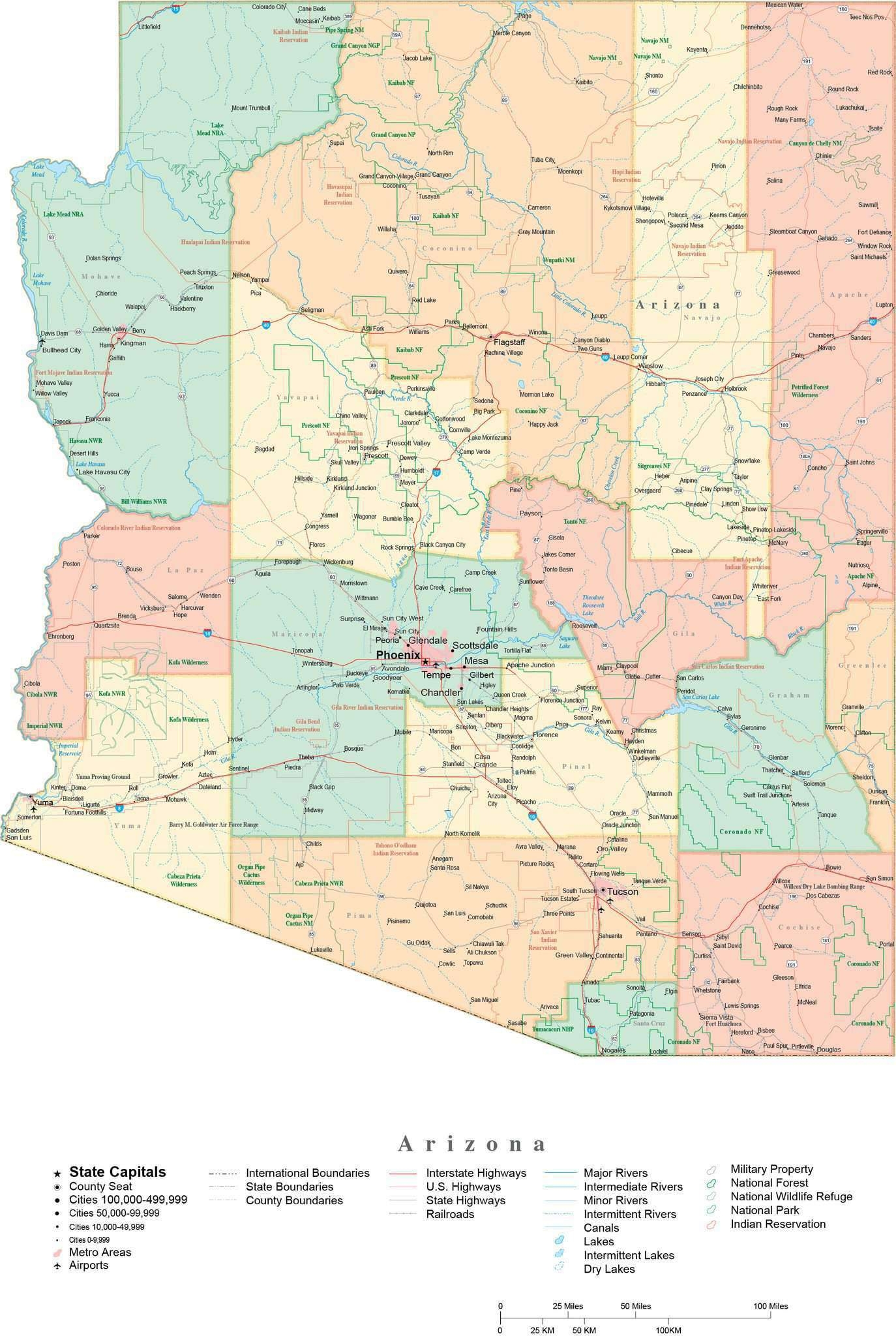 State Map Of Arizona In Adobe Illustrator Vector Format Detailed Editable Map From Map Resources 