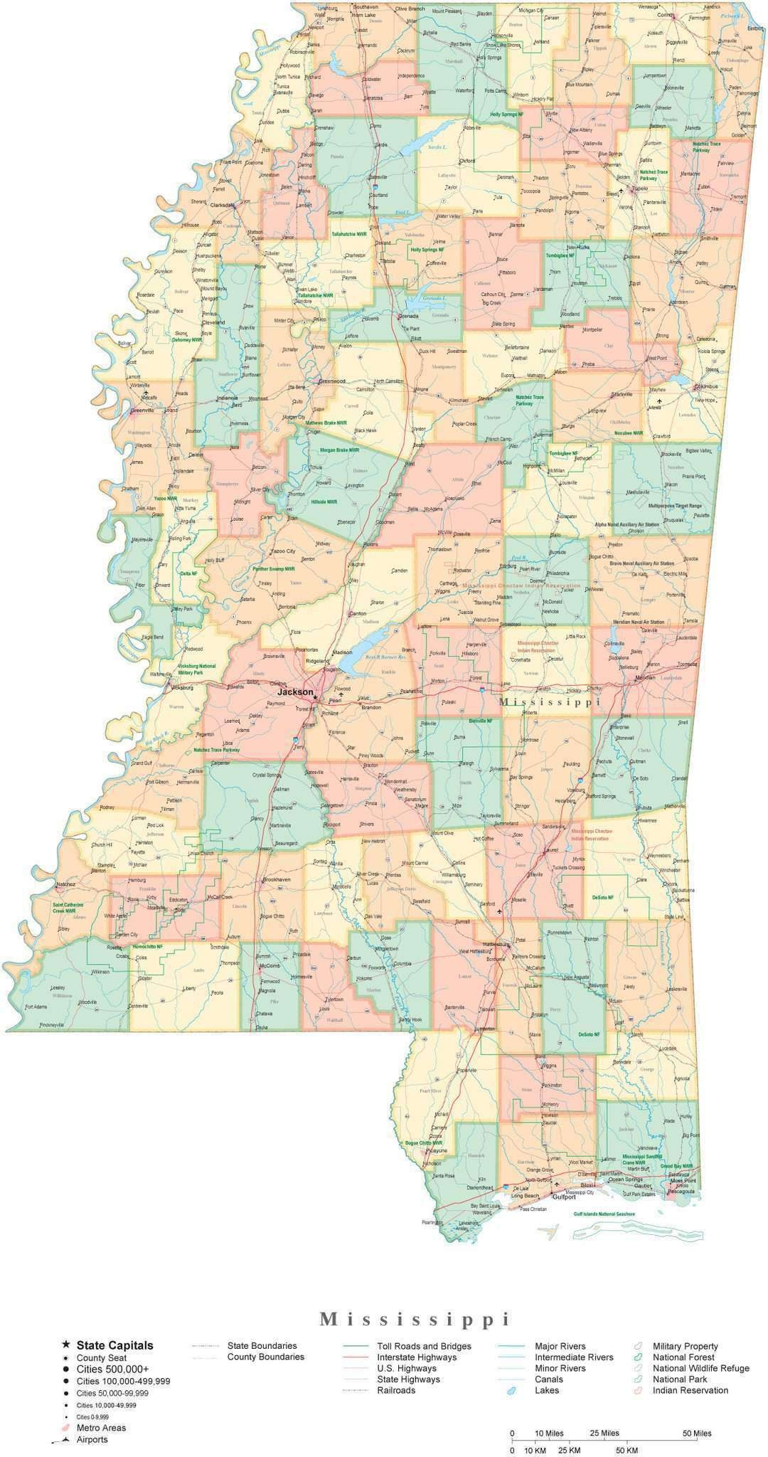 State Map Of Mississippi In Adobe Illustrator Vector Format Detailed Editable Map From Map Resources 
