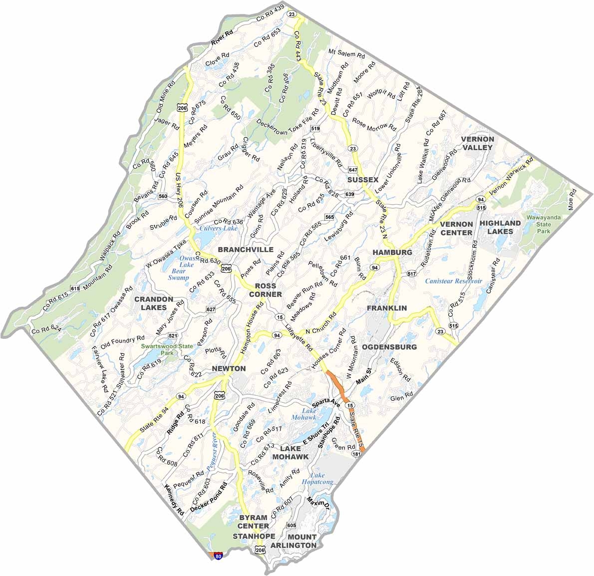 Sussex County Map New Jersey US County Maps