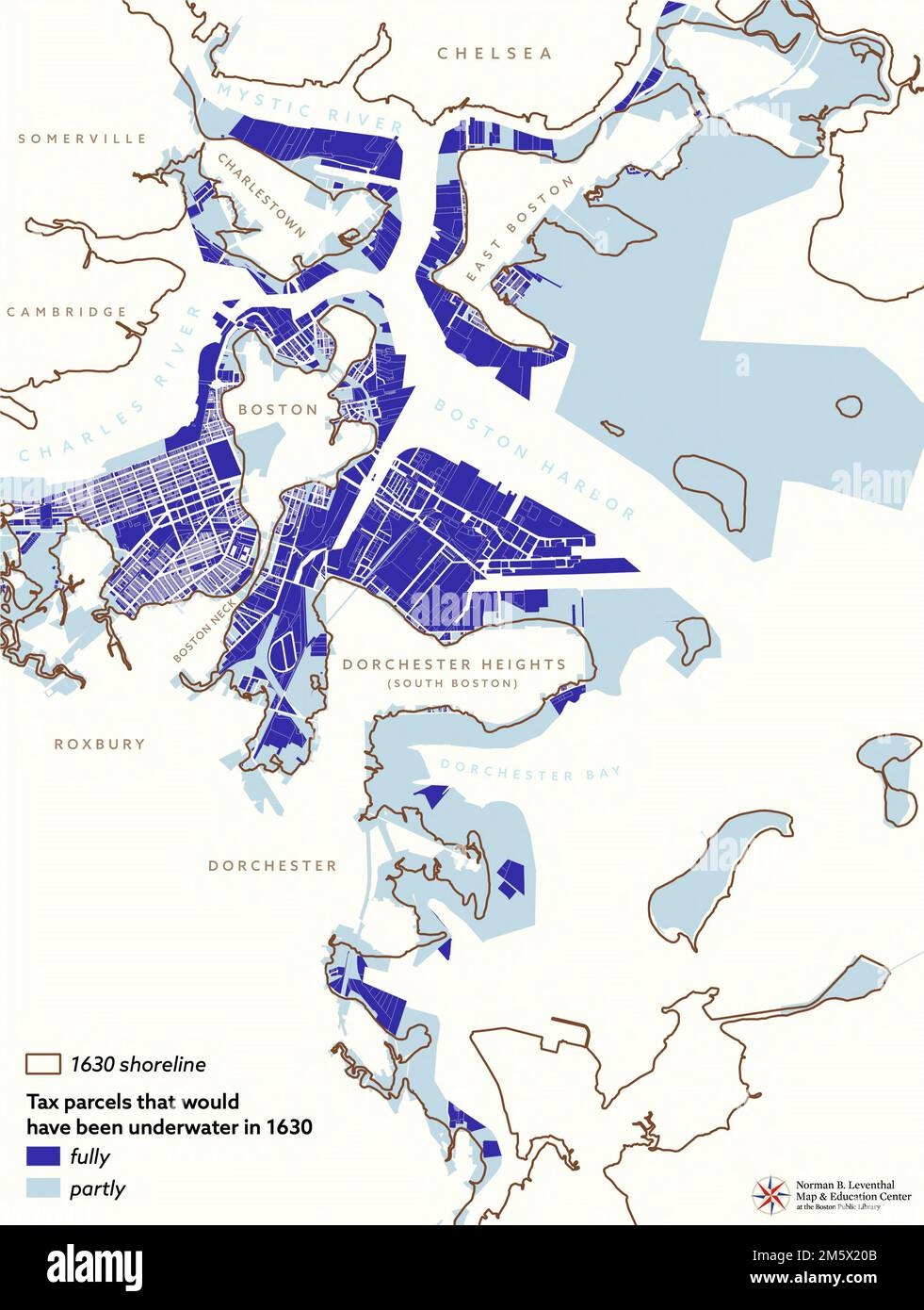 Tax Parcels That Would Have Been Underwater In 1630 Shows 1630 Shoreline And Indicates Current Tax Parcels That Would Have Been Fully Or Partly Underwater In 1630 Massachusetts Suffolk county Boston Stock Photo Alamy
