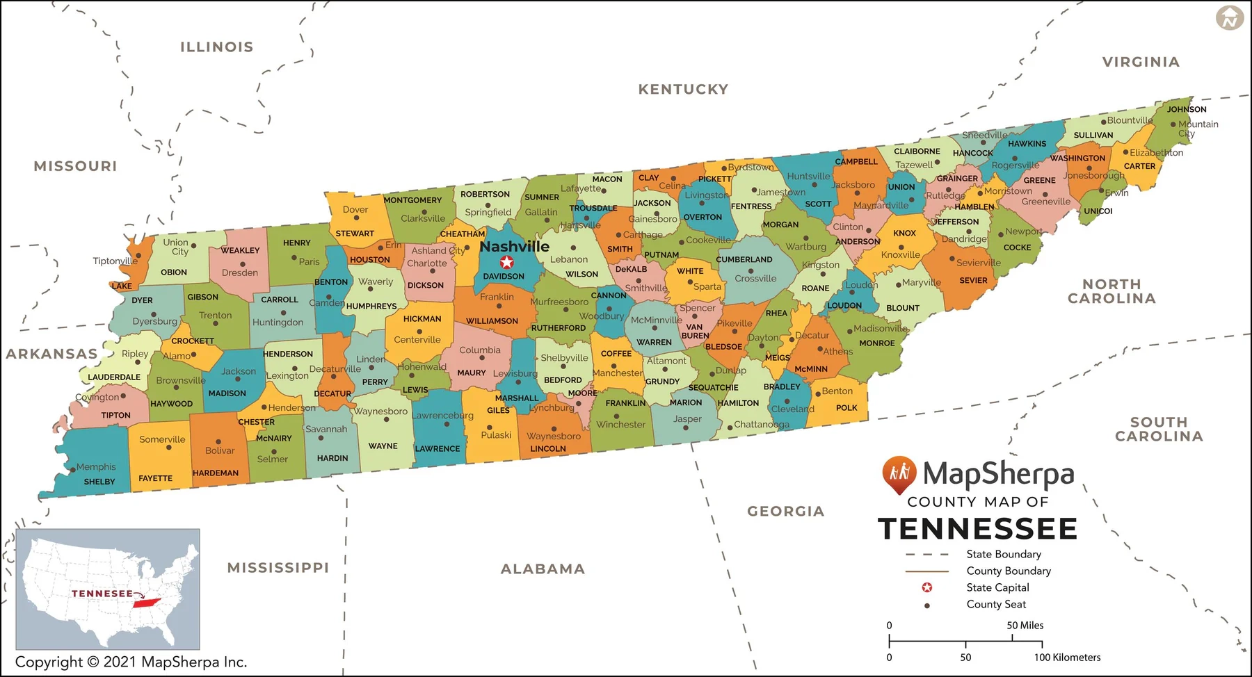 Tennessee County Map American Map Store Tennessee County Map American Map Store