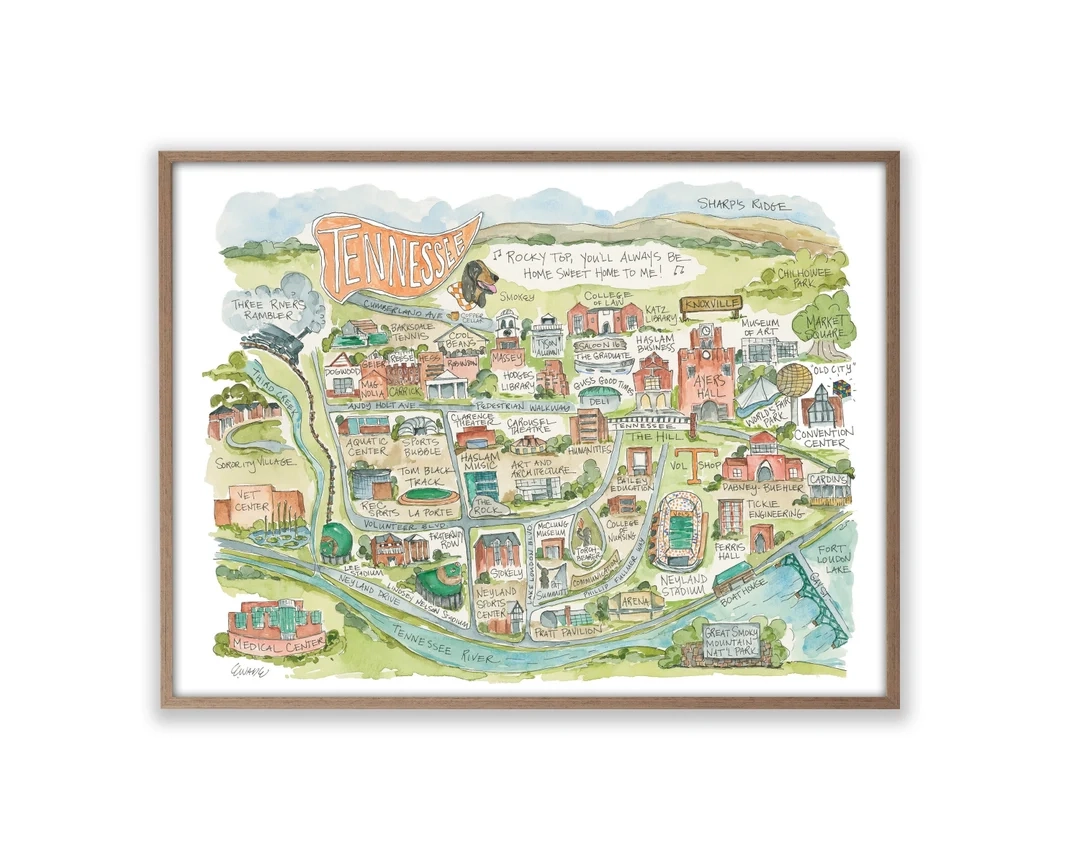 Tennessee Knoxville Campus Map Watercolor Art Print Football Etsy Tennessee Knoxville Campus Map Watercolor Art Print Football Etsy