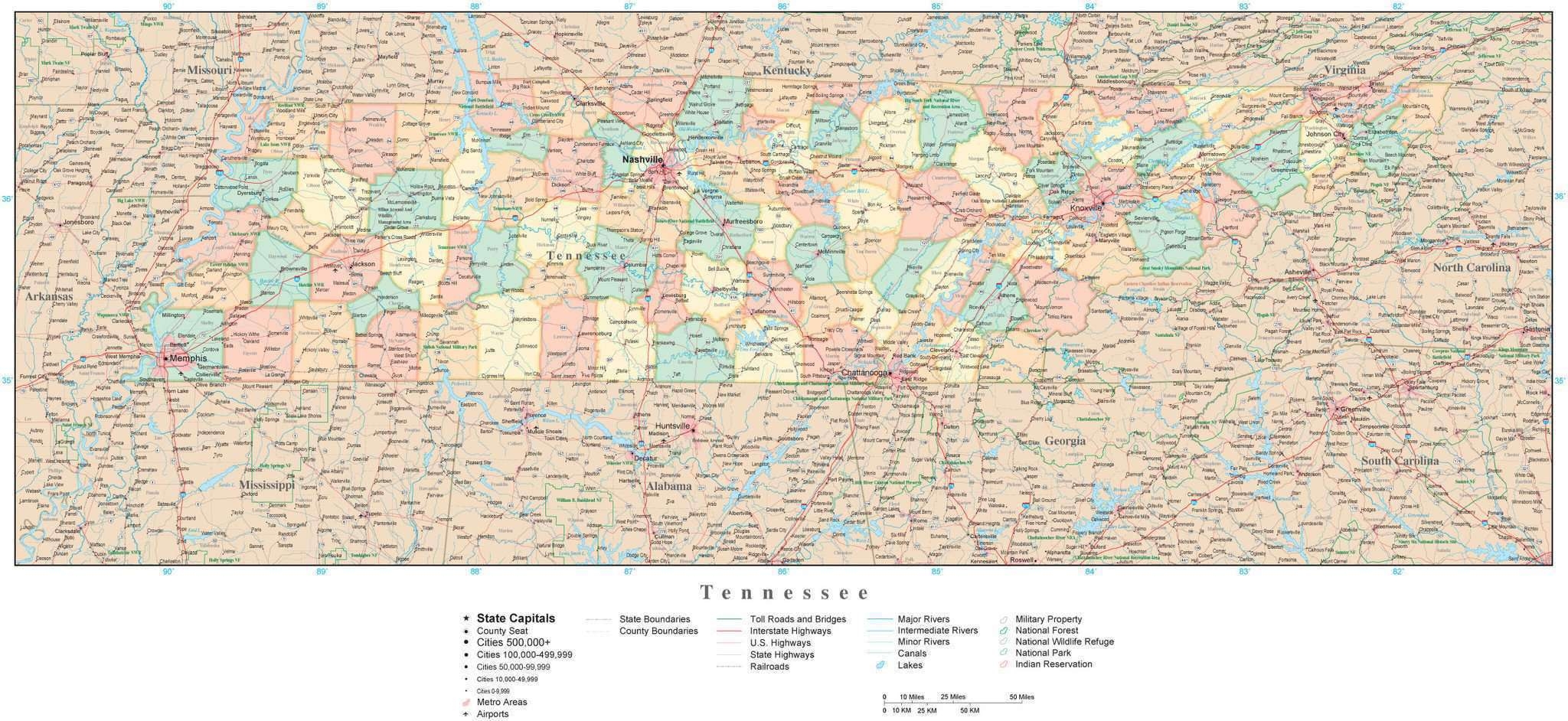 Tennessee State Map In Adobe Illustrator Vector Format Detailed Editable Map From Map Resources 