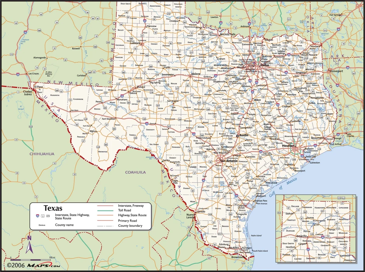 Texas County Wall Map MAD MAPS