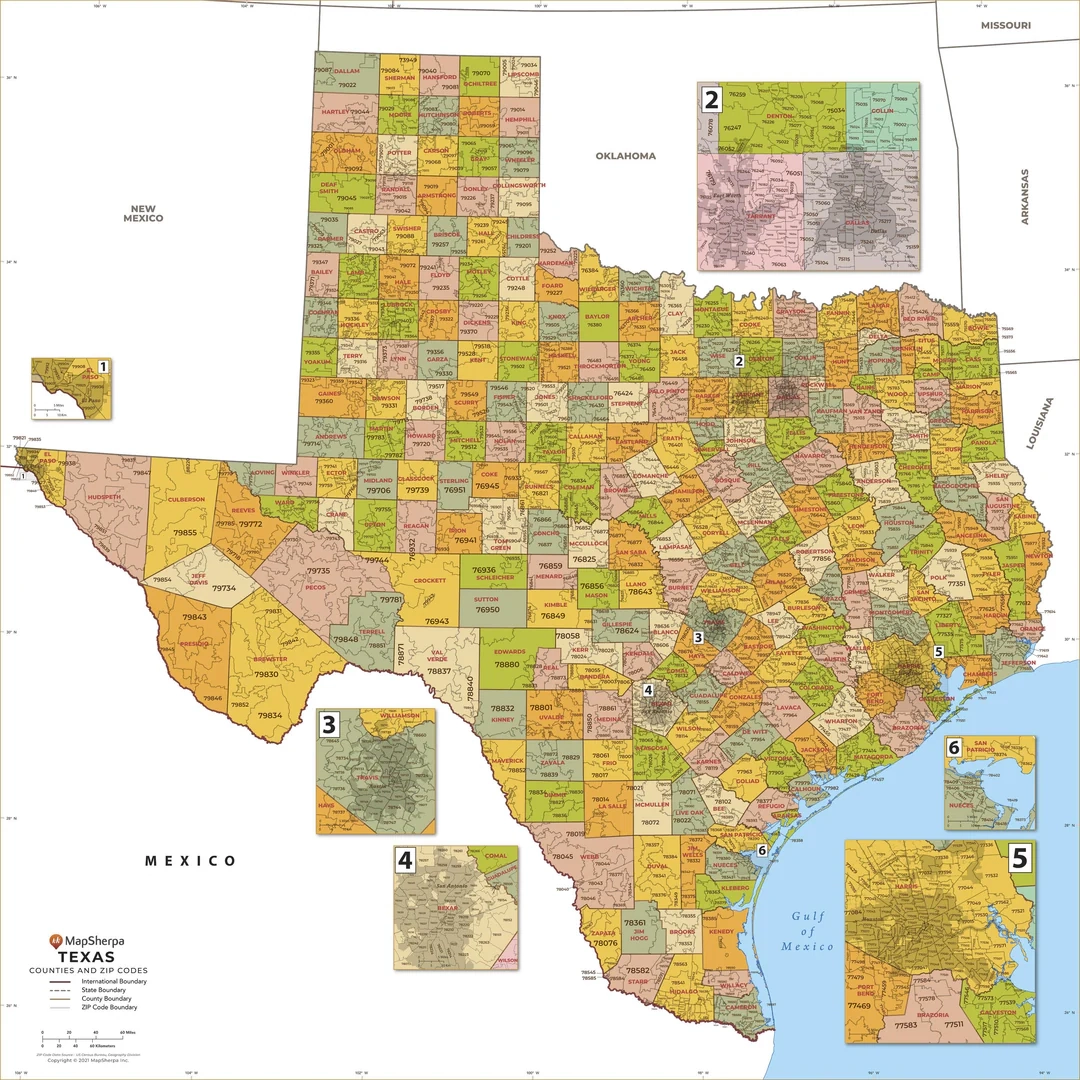 Texas Zip Code Map With Counties American Map Store Texas Zip Code Map With Counties American Map Store