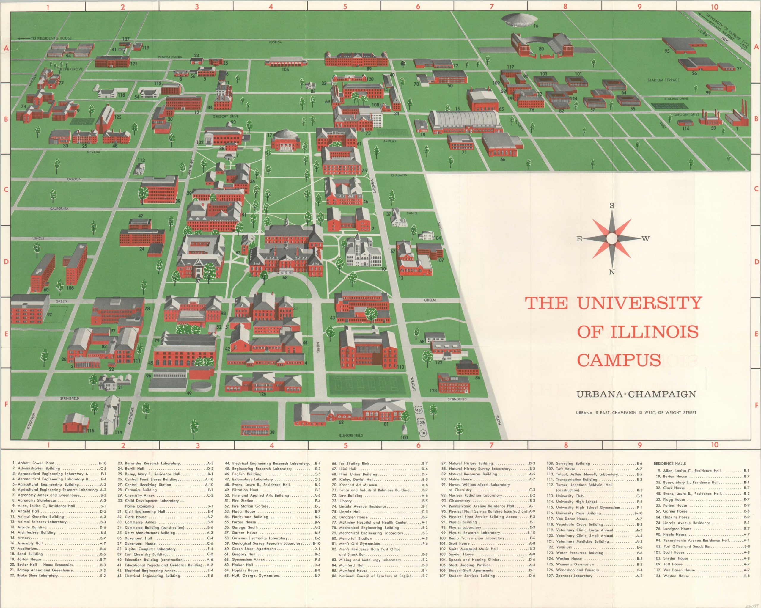 The University Of Illinois Campus Urbana Champaign Curtis Wright Maps