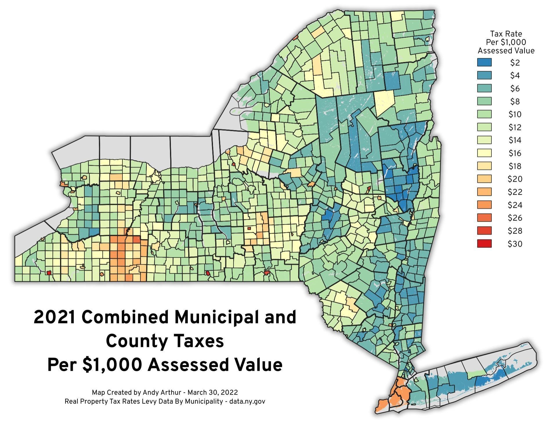 Thematic Map 2021 Combined Municipal And County Taxes Per 1 000 Assessed Value Andy Arthur