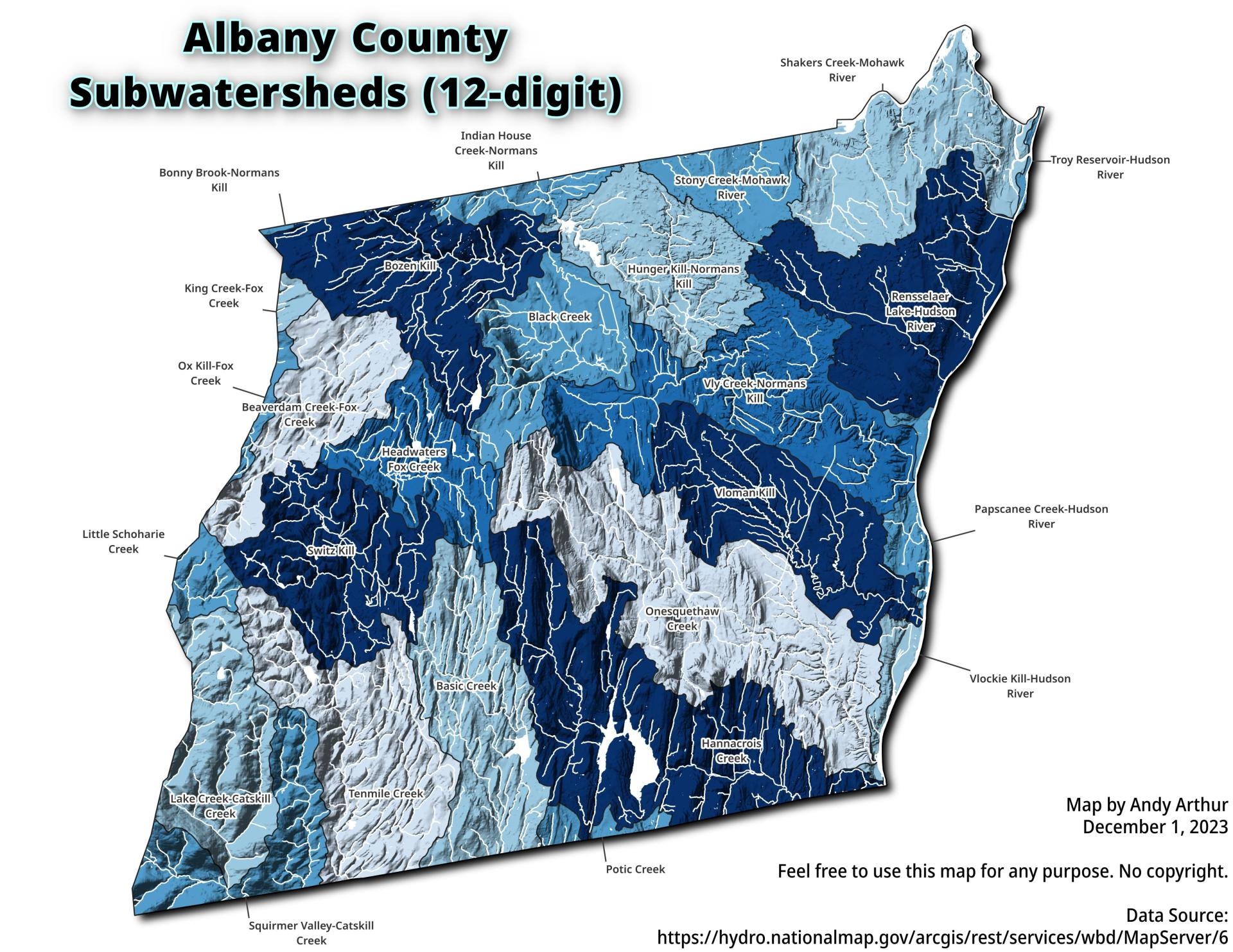 Thematic Map Albany County NY Sub watersheds Andy Arthur
