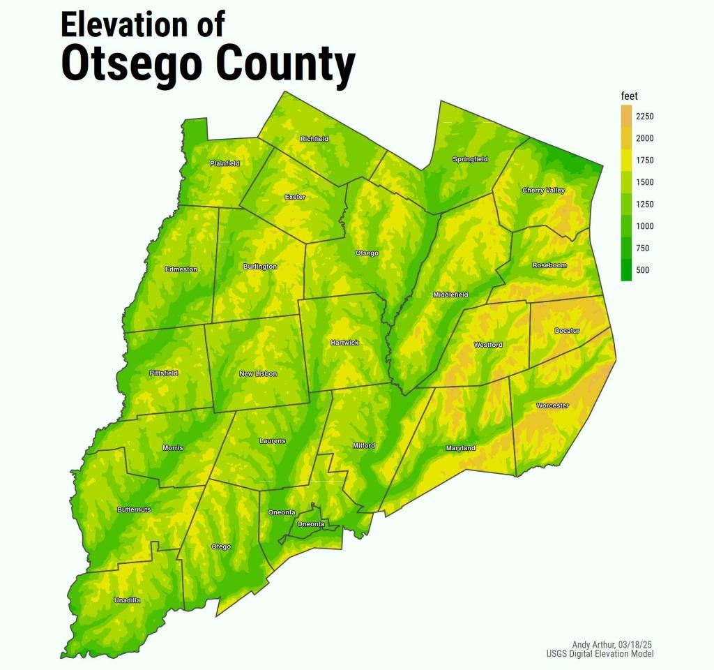 Thematic Map Elevation Of Otsego County Andy Arthur Thematic Map Elevation Of Otsego County Andy Arthur