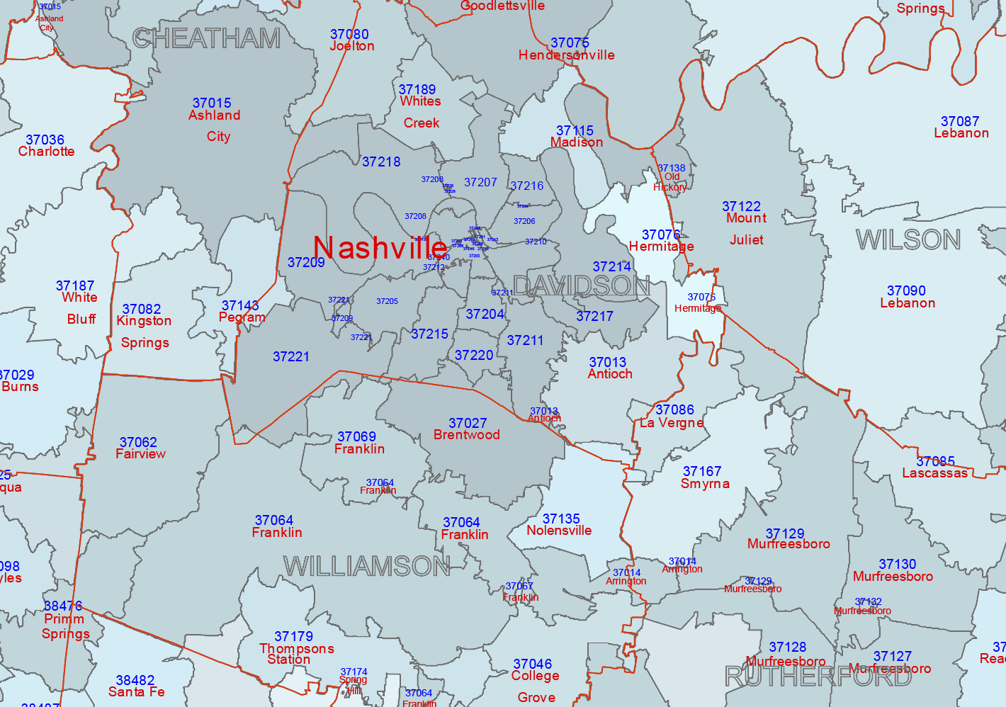 TN ZIP Code Map With Cities Counties Your vector maps