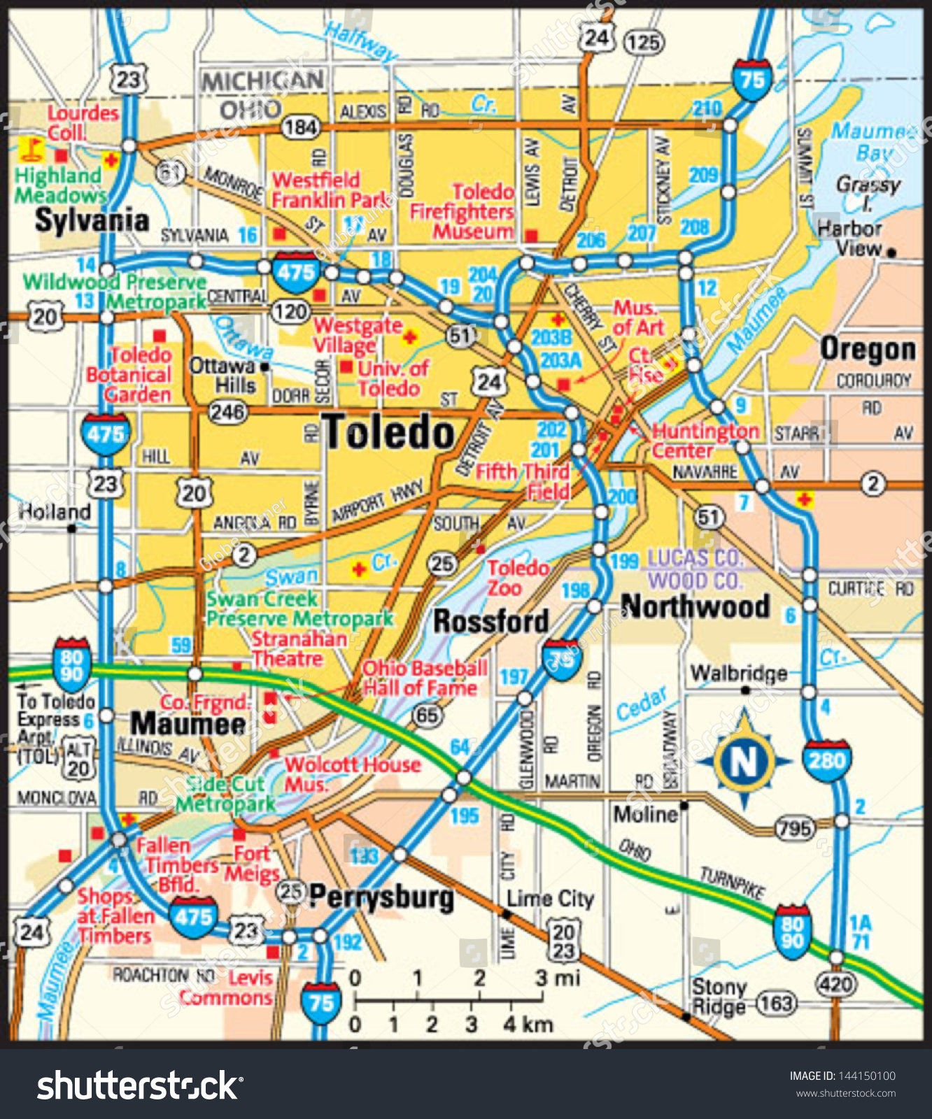 Toledo Ohio Area Map Stock Vector Royalty Free 144150100 Shutterstock