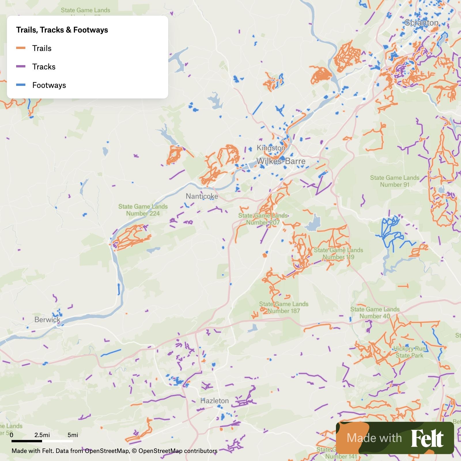 Trails Tracks Footways In Luzerne County Pennsylvania