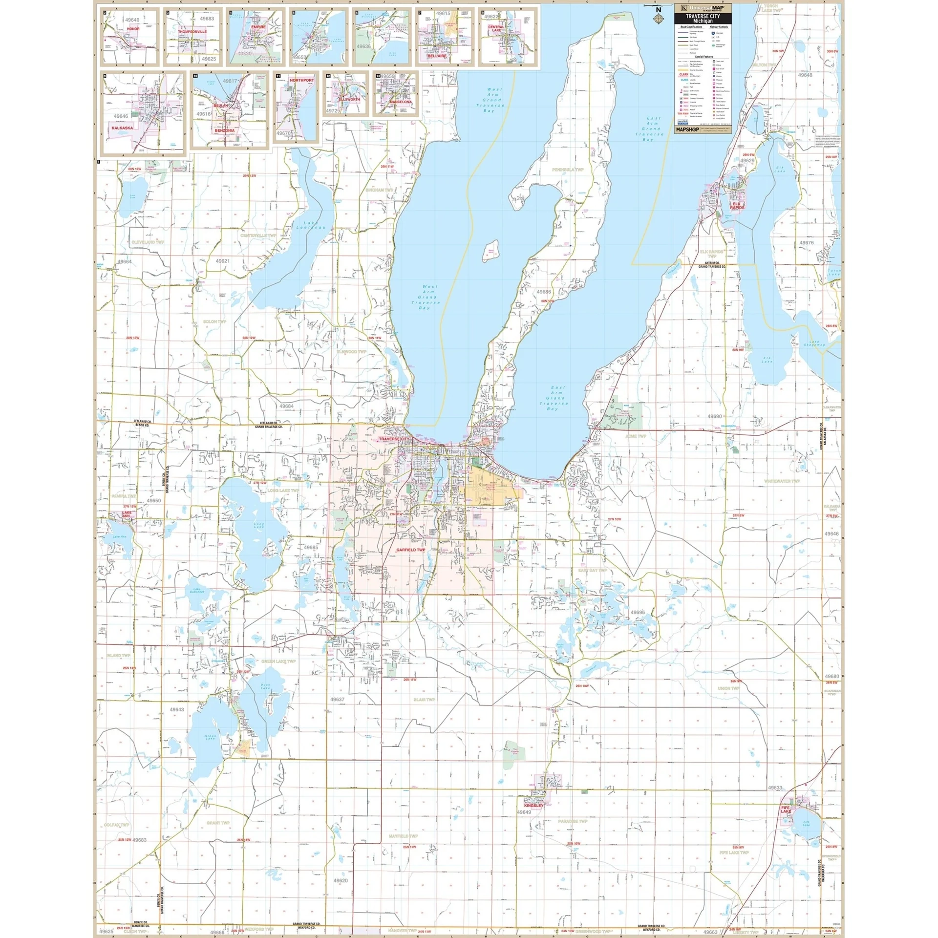 Traverse City Grand Traverse Co MI Wall Map Shop City County Maps Ultimate Globes