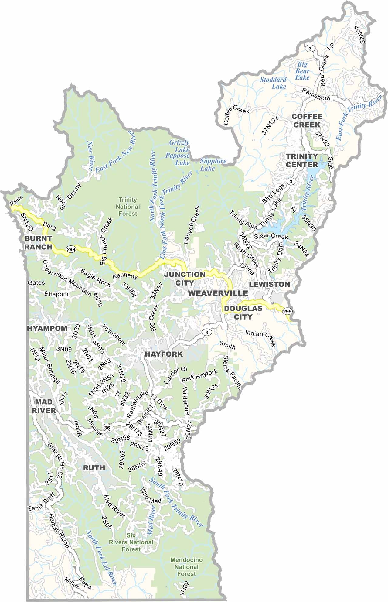 Trinity County Map California US County Maps Trinity County Map California US County Maps