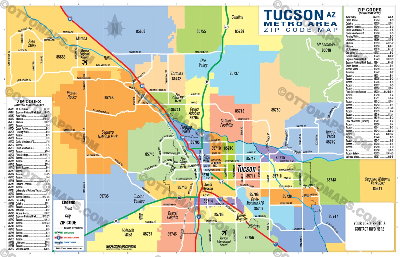 Tucson Metro Area Zip Code Map FILES PDF And AI Editable Vector Otto Maps