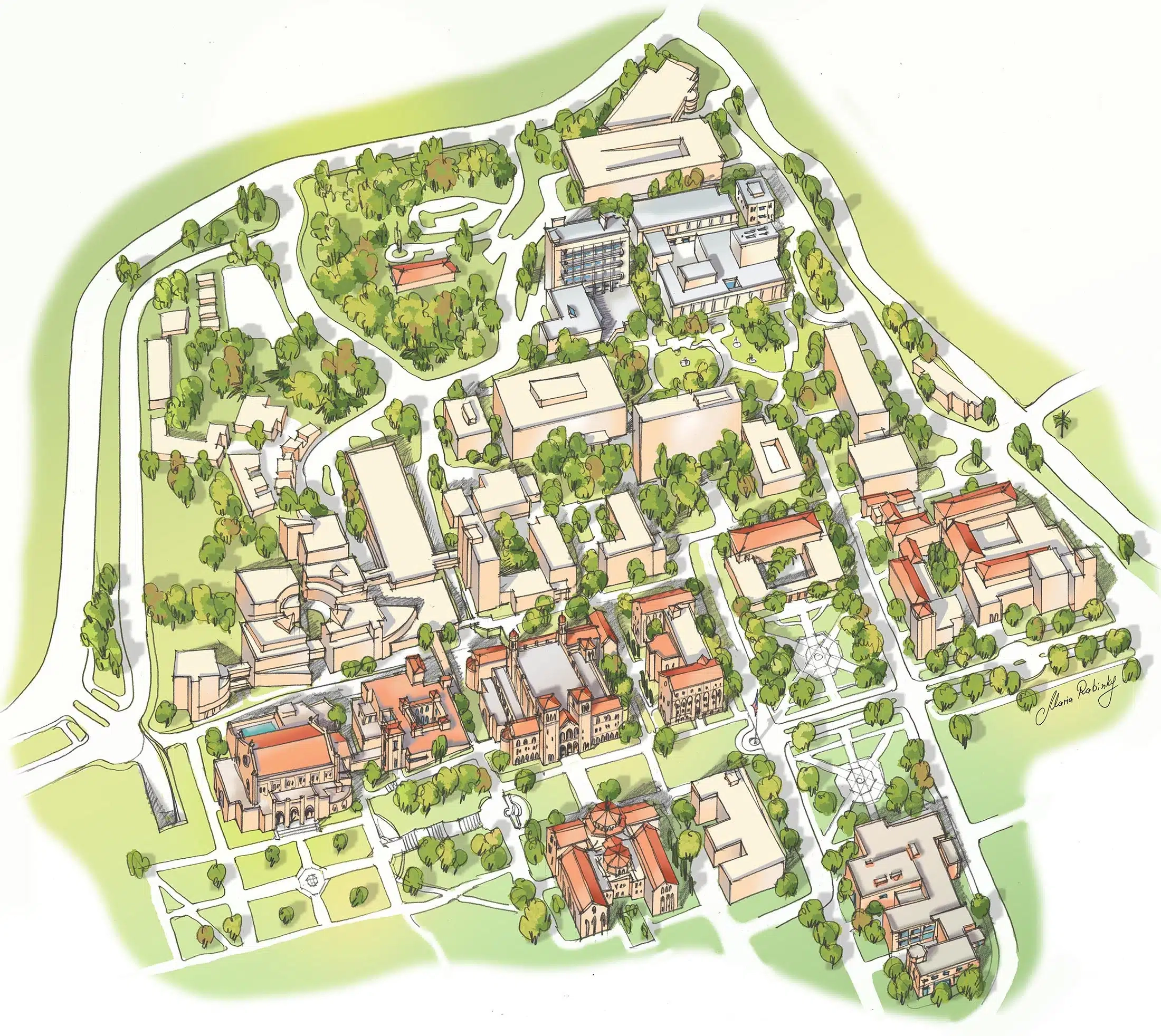 UCLA Campus Map Illustrations Rabinky Art LLC