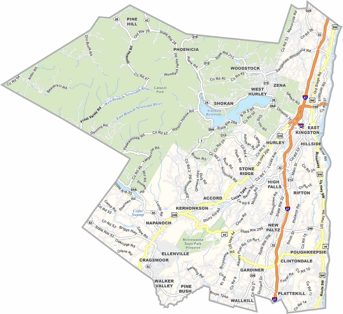 Ulster County Map New York US County Maps Ulster County Map New York US County Maps