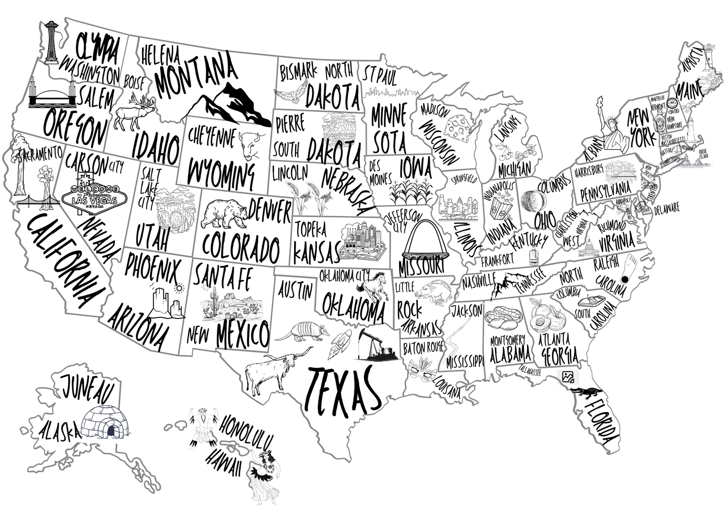 black and white map of the united states printable