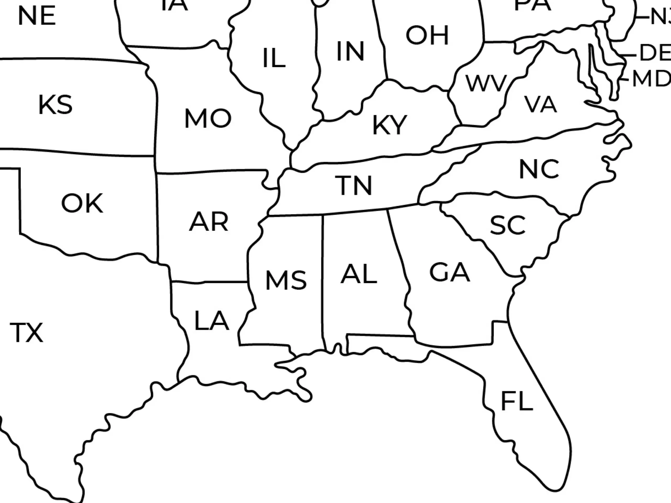 printable labeled map of the united states