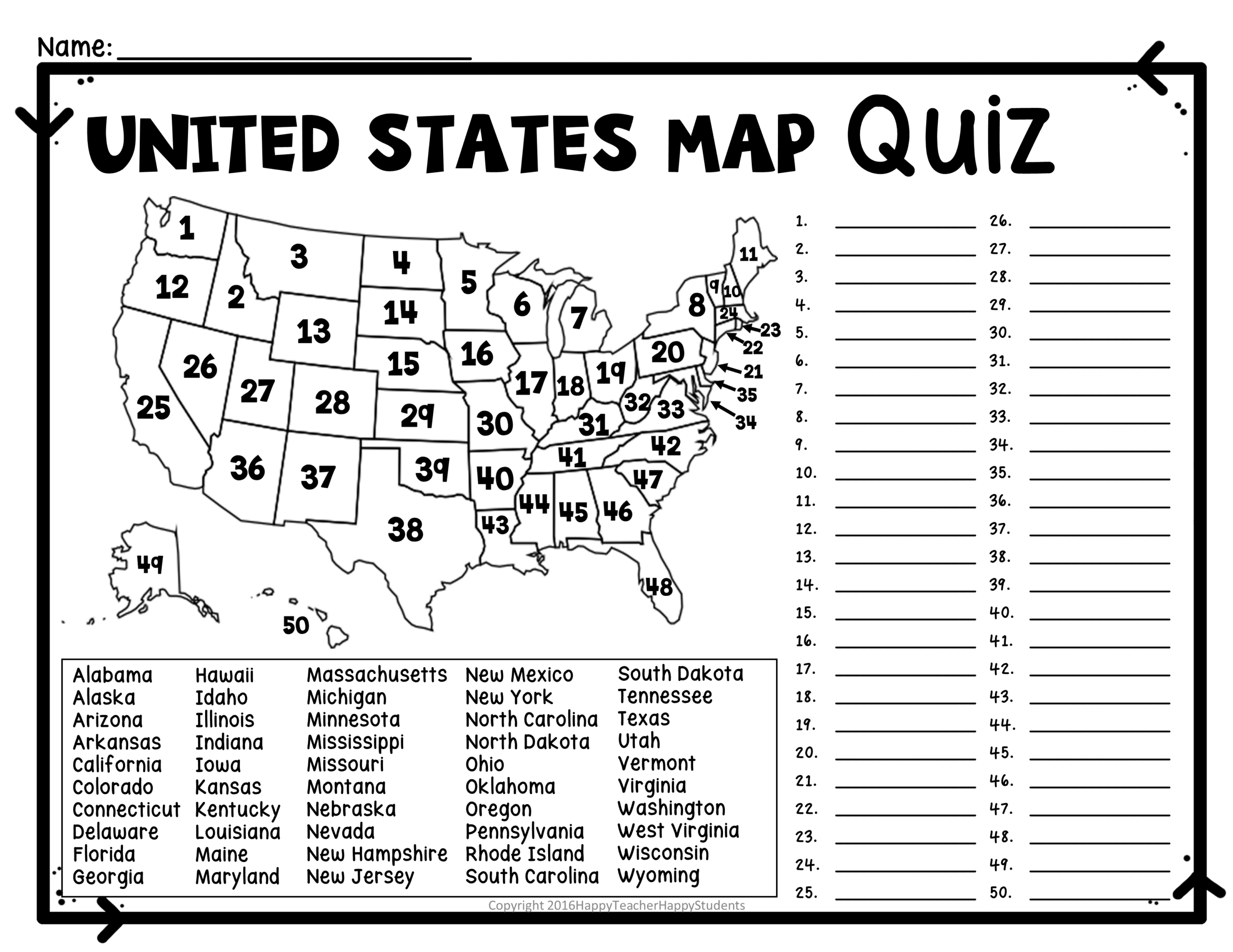 United States Map Quiz Worksheet USA Map Test W Practice Sheet US Map Quiz Made By Teachers United States Map Quiz Worksheet USA Map Test W Practice Sheet US Map Quiz Made By Teachers