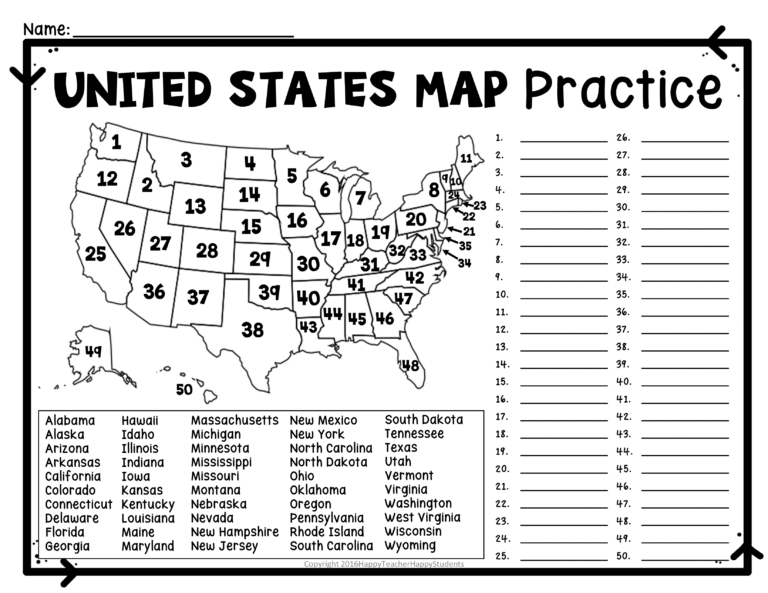 United States Map Quiz Free Printable - Printable Map