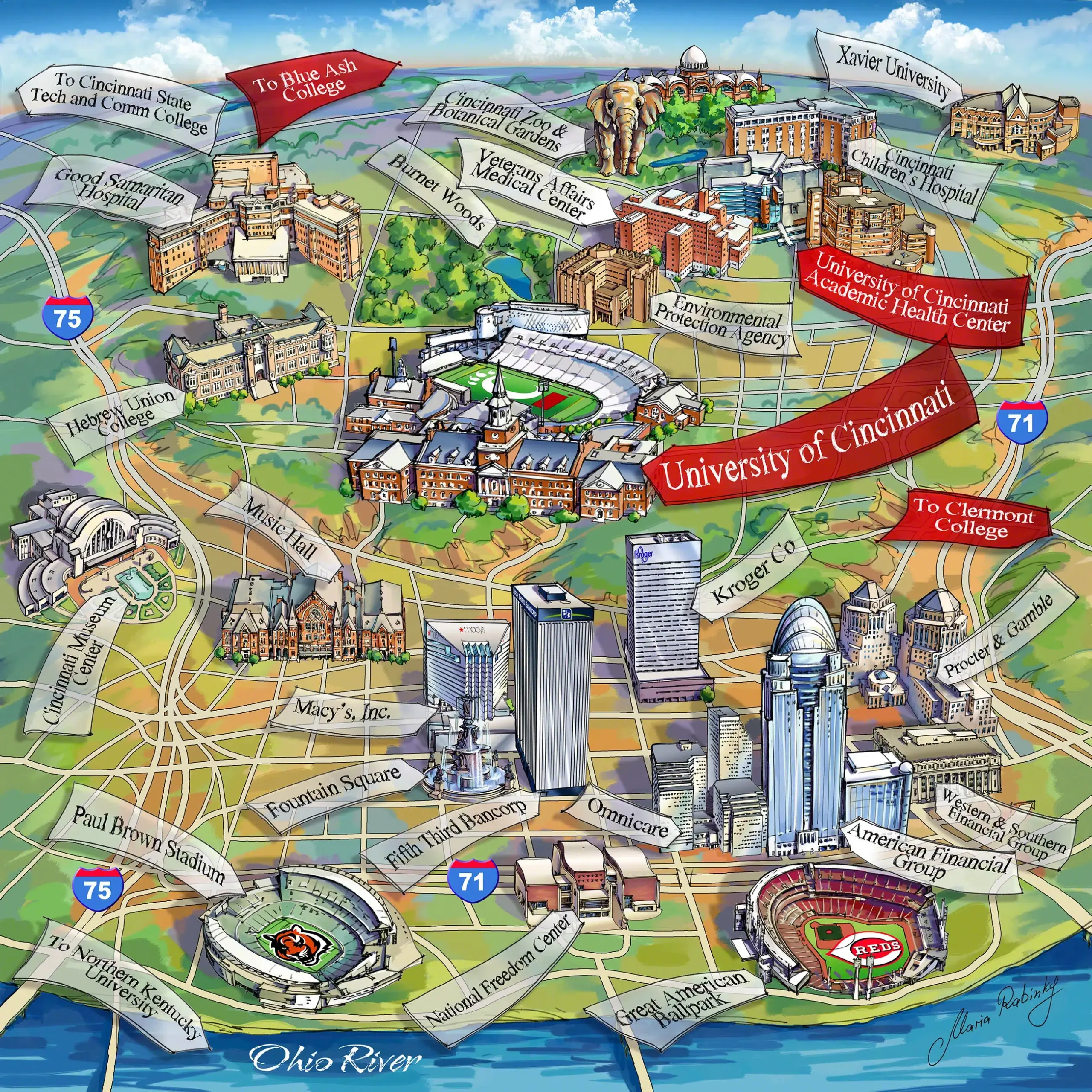University Of Cincinnati Map Illustration By Rabinky Art LLC
