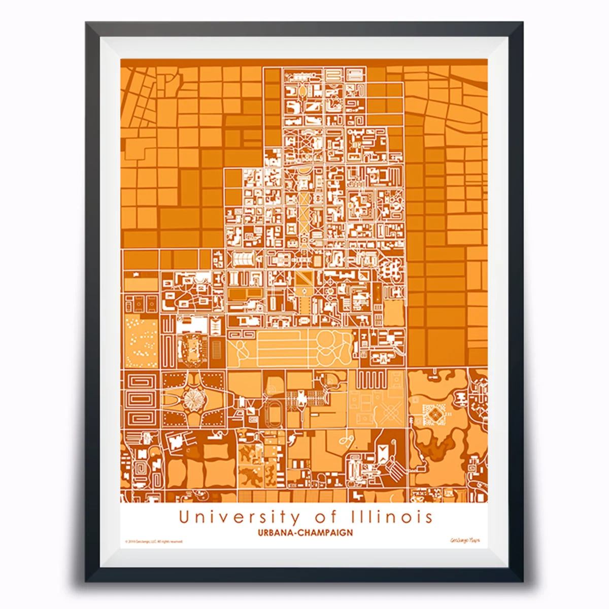 University Of Illinois Campus Map UIUC College Map Art GeoJango Maps