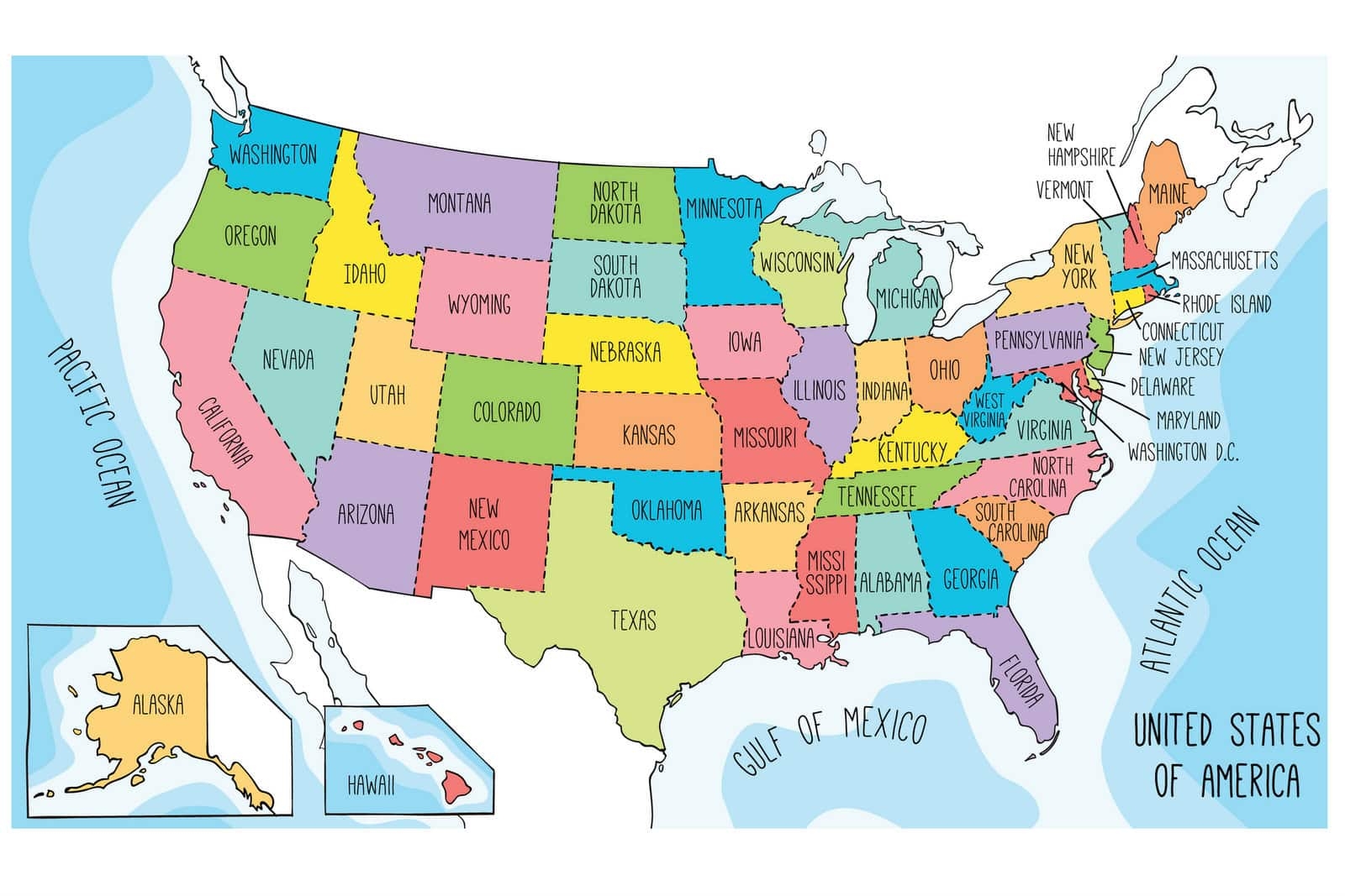 printable united states map with names