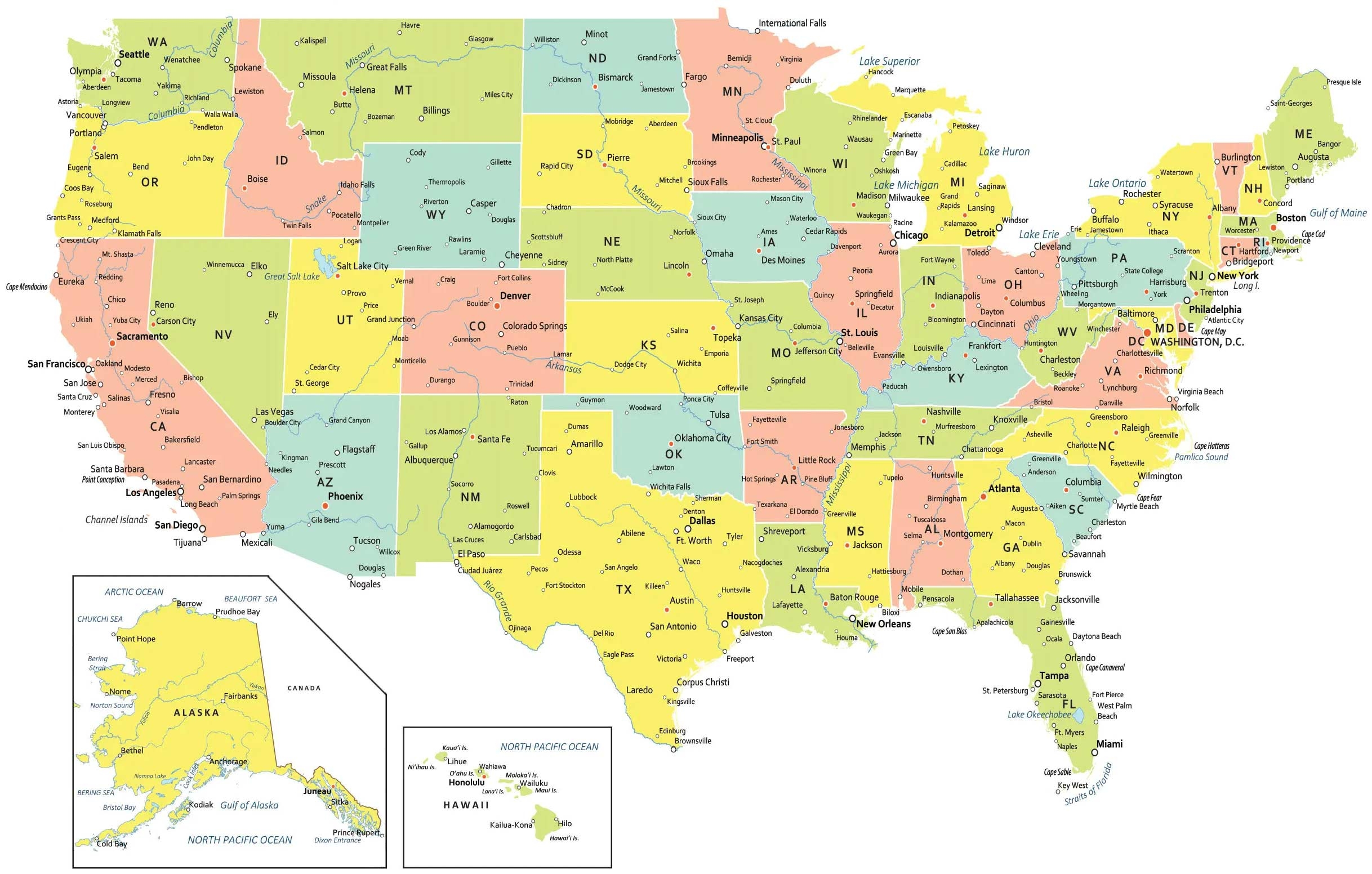USA Map With States And Cities GIS Geography