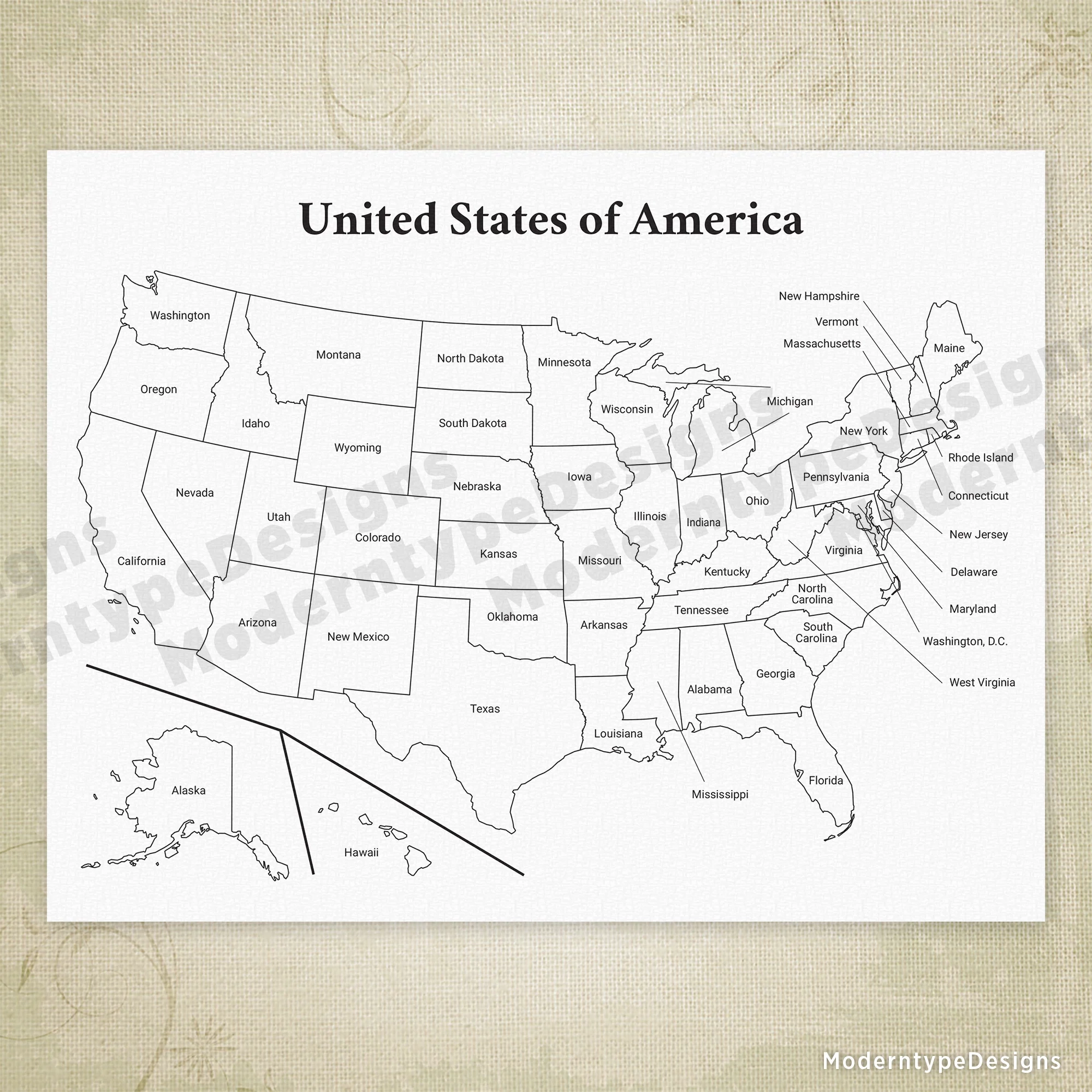 free printable map of united states