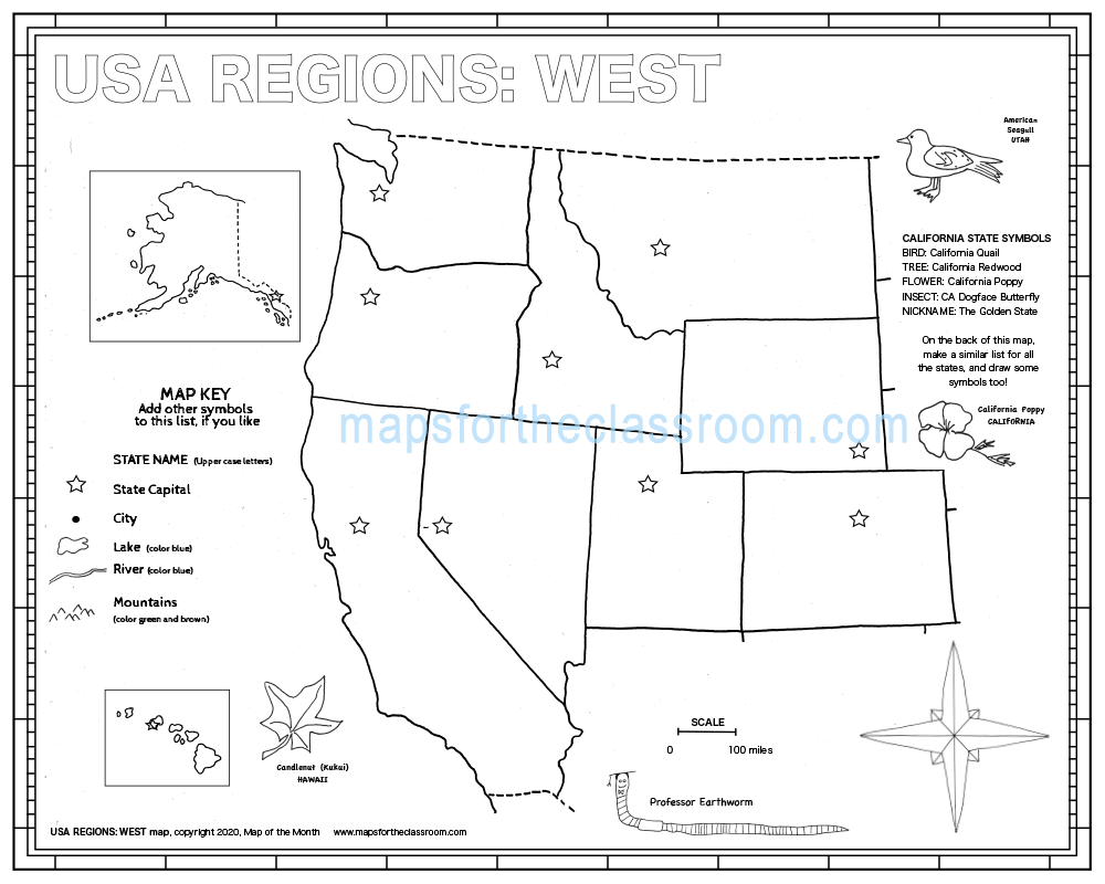 blank 5 regions of the united states printable map