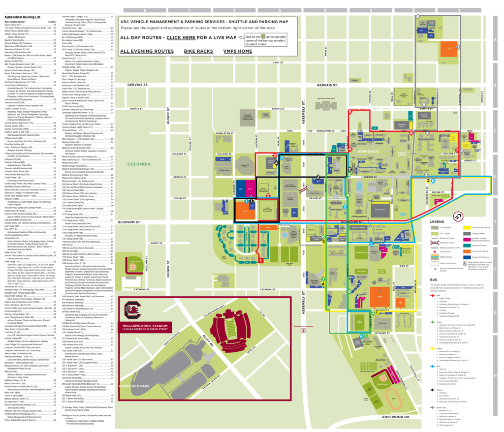 USC Campus Map Buildings Parking Shuttle Routes