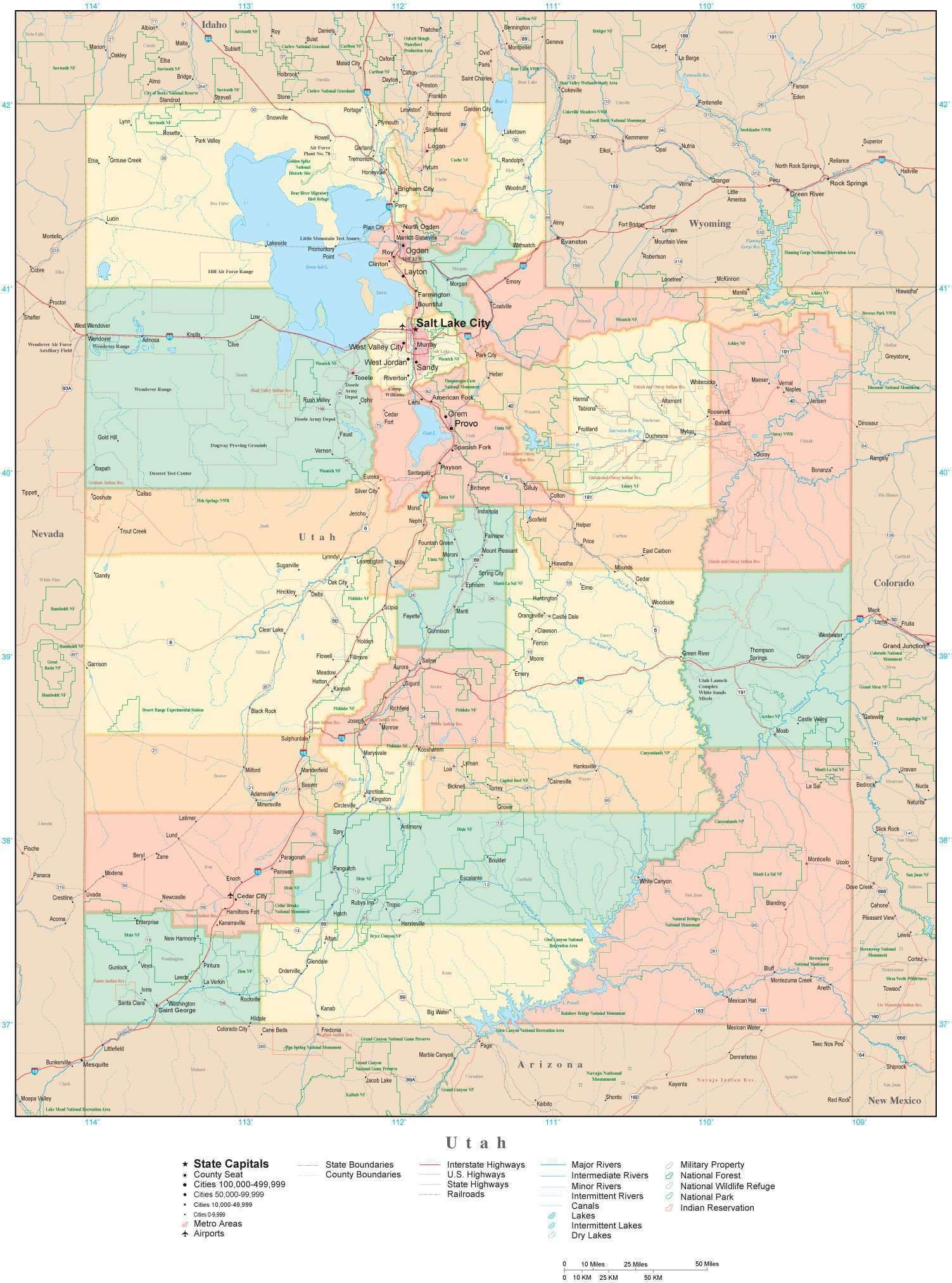 Utah State Map In Adobe Illustrator Vector Format Detailed Editable Map From Map Resources 