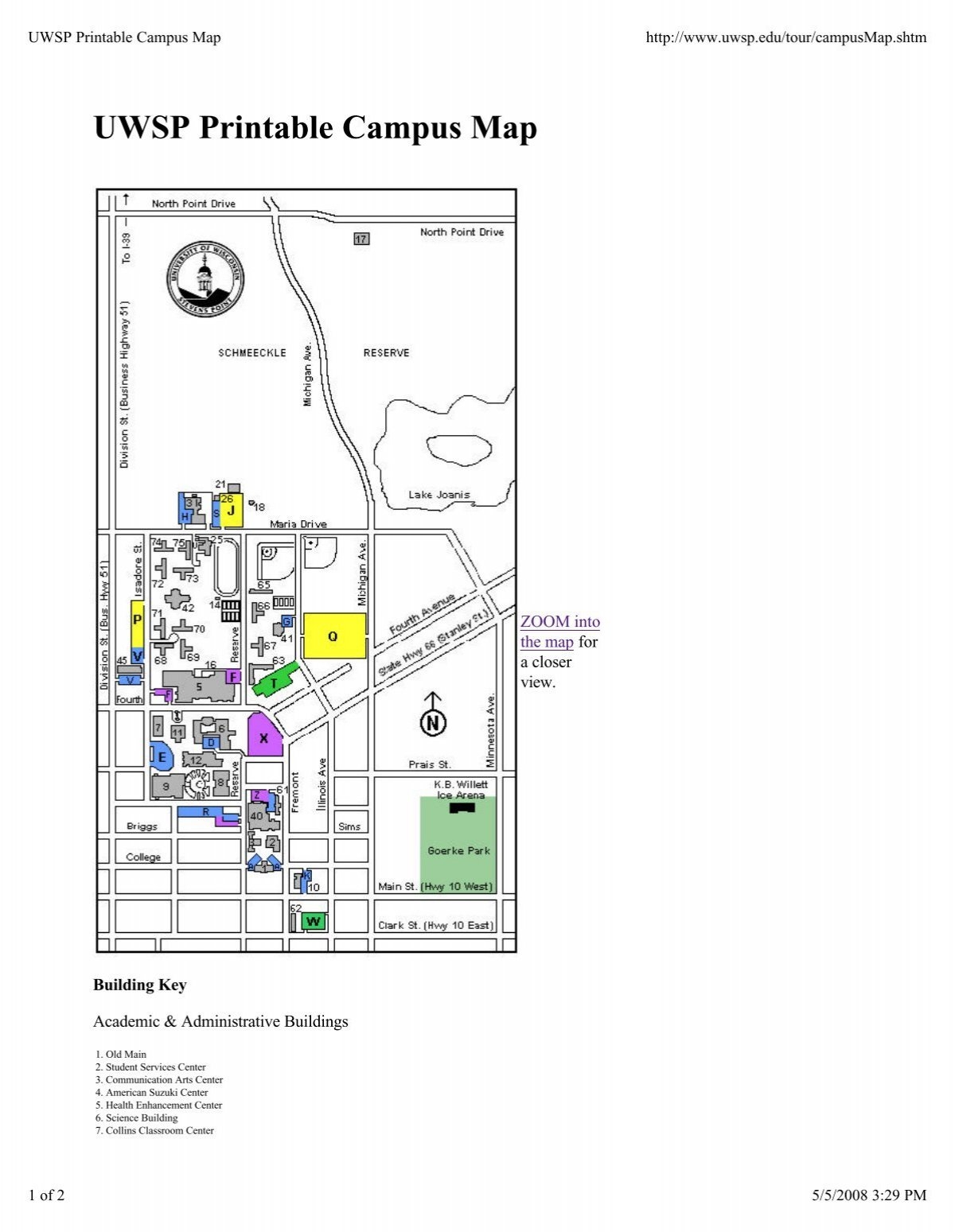 UWSP Printable Campus Map UWSP Printable Campus Map