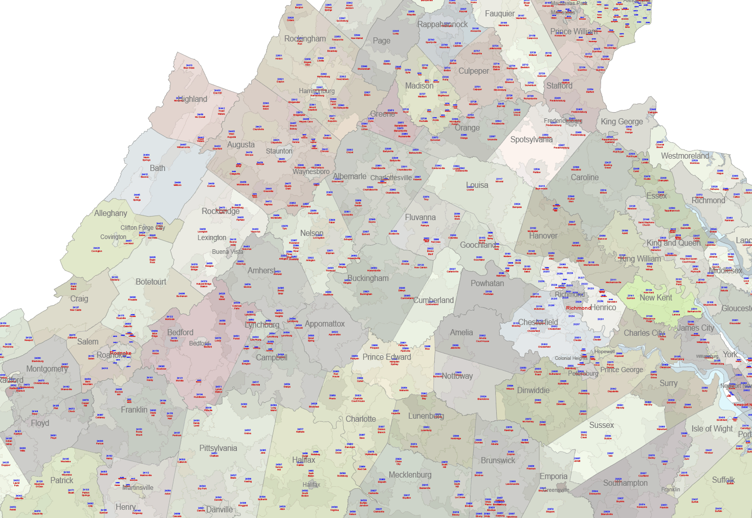 VA ZIP Code Map With Cities Counties Your vector maps