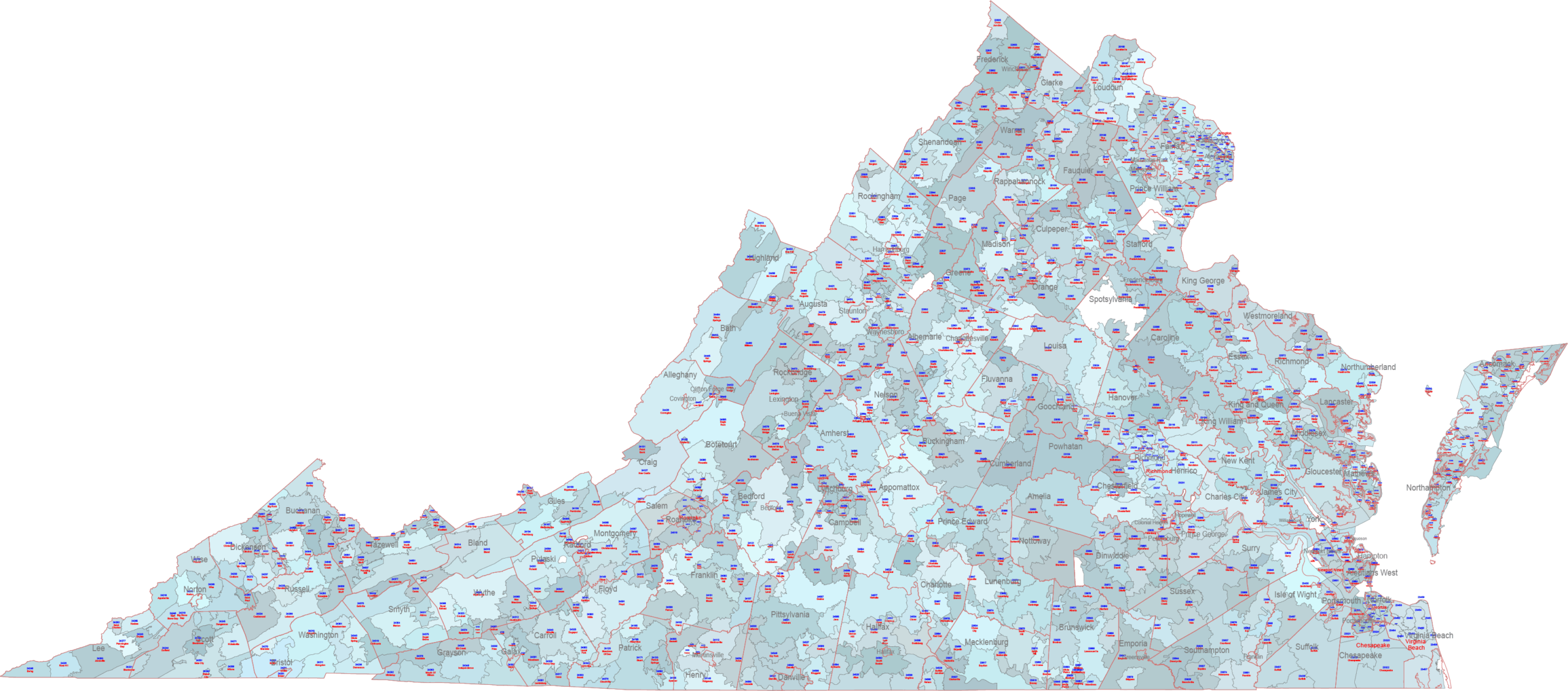VA ZIP Code Map With Cities Counties Your vector maps