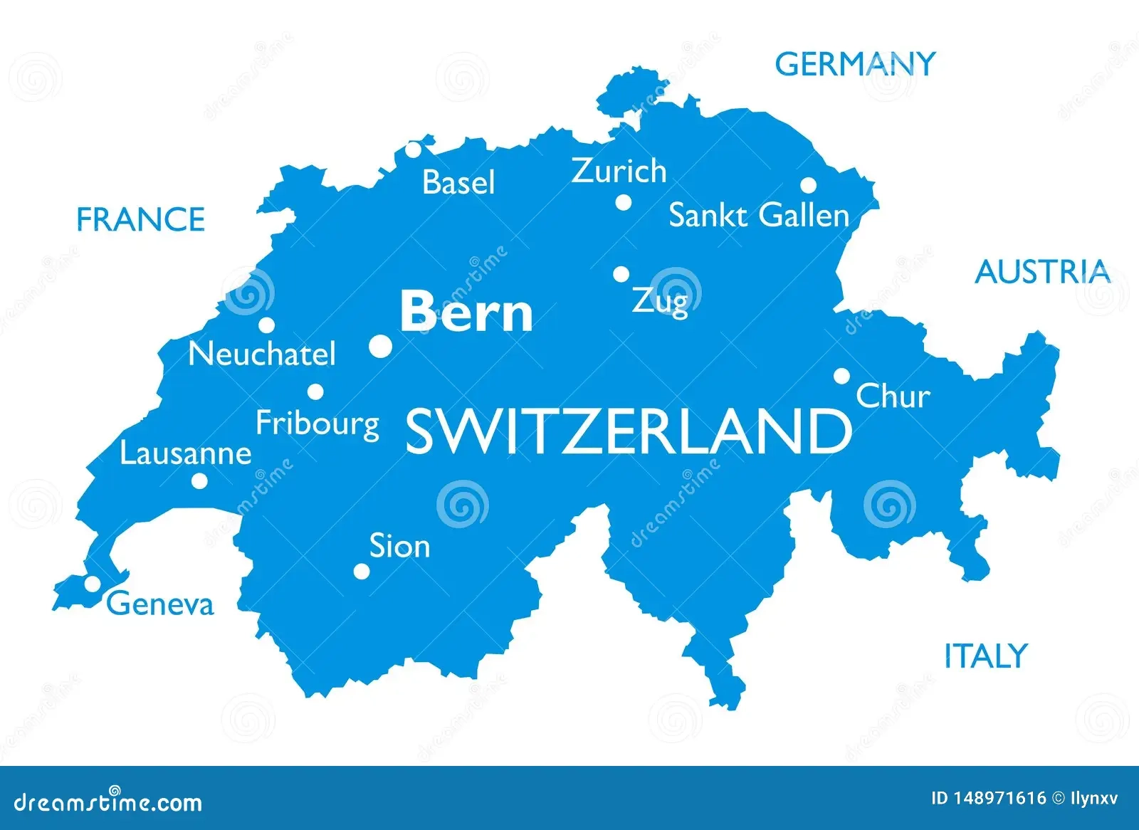 Vector Map Of Switzerland Stock Vector Illustration Of Lausanne 148971616